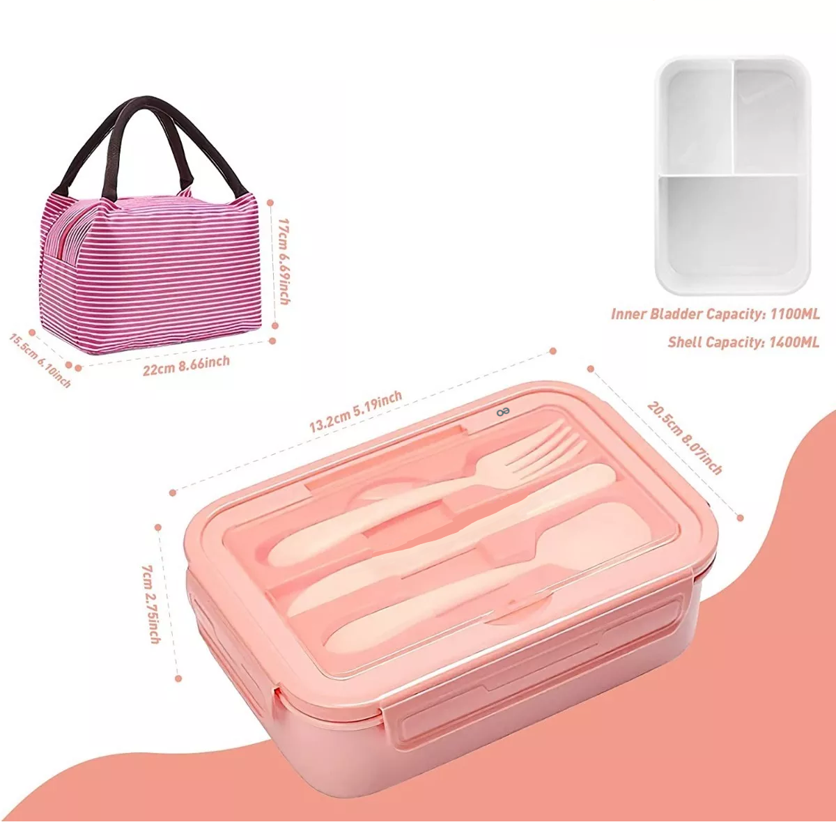 Foto 4 pulgar | Box Lunch Con Topper Y Cubiertos Capacidad 1100ml+lunchbolsa Eo Safe Imports Esi-11419-1 Rosa