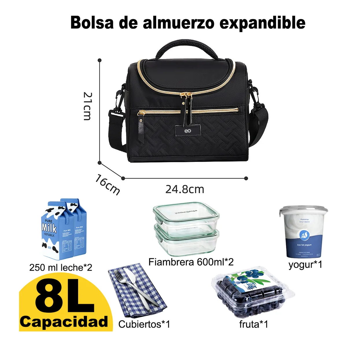 Foto 2 | Lonchera Térmica Gran Capacidad 8l Eo Safe Imports Esi-19514 Negro