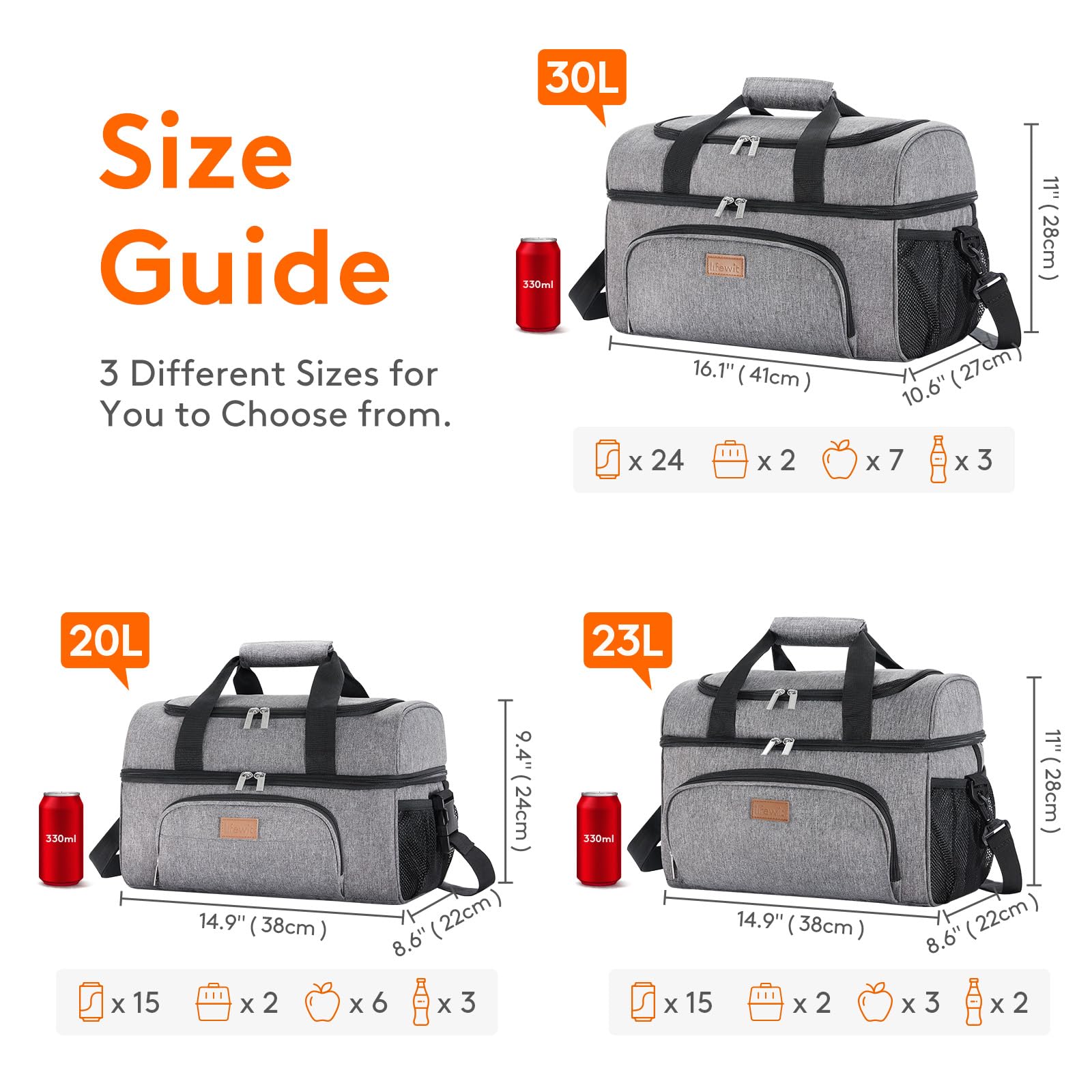 Foto 3 pulgar | Bolsa Térmica Lifewit, Grande, 23 L/32 Latas, Aislante, Gris - Venta Internacional.