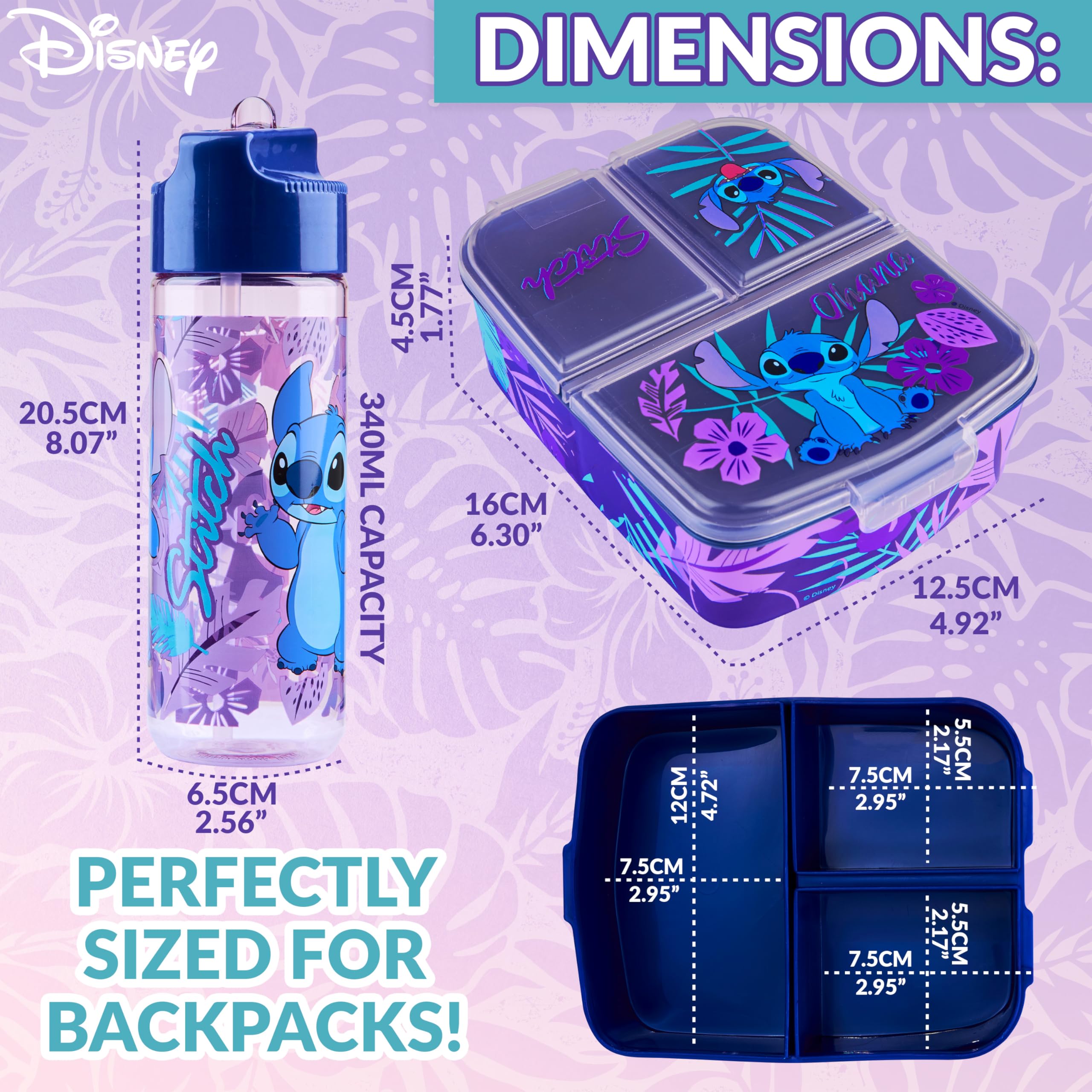 Foto 7 pulgar | Set De Loncheras Disney Stitch Kids Con Botella De Agua (azul/morado) - Venta Internacional.