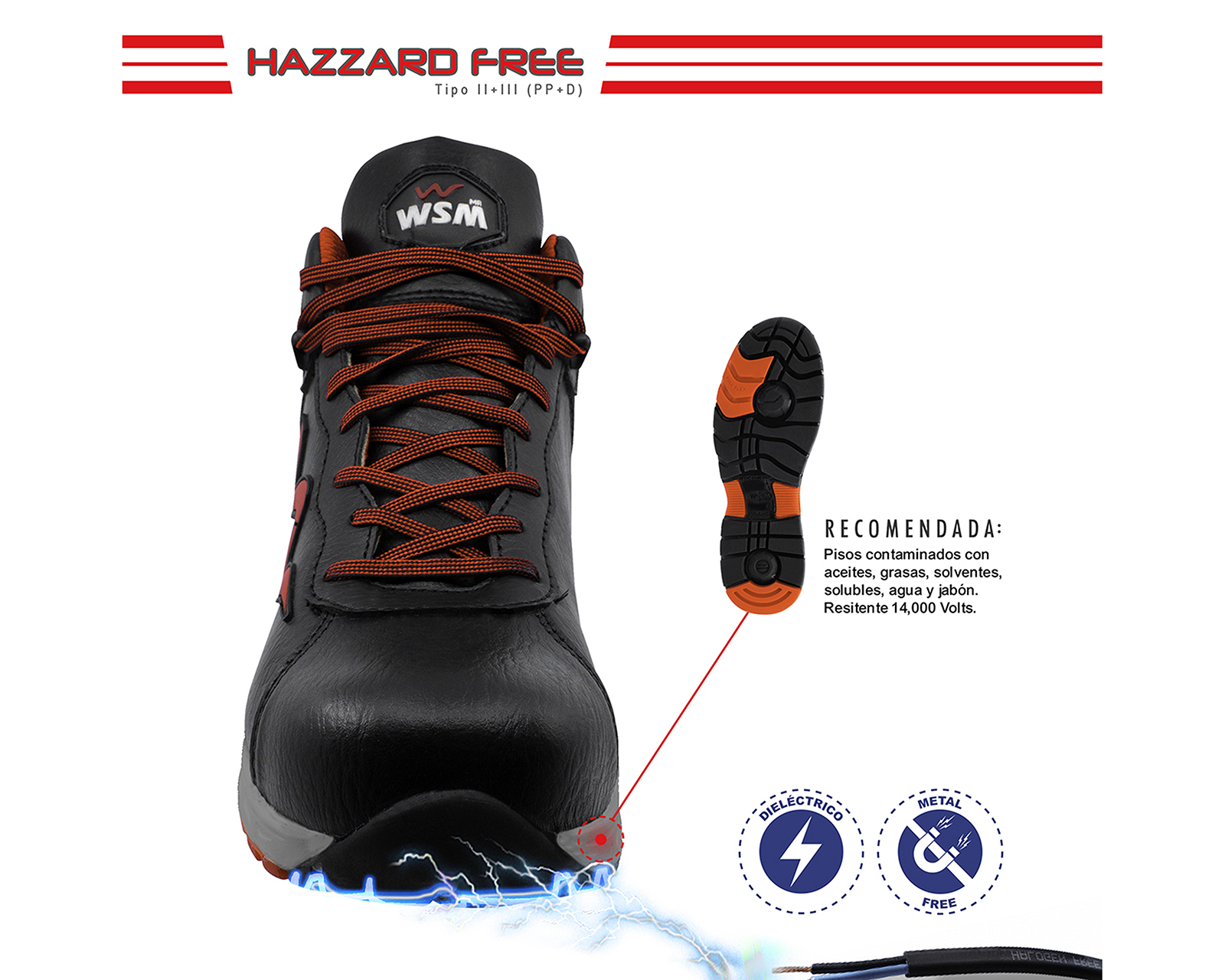 Foto 5 | Tenis WSM Potenza color Negro de Seguridad y Trabajo Bota muy Ligera