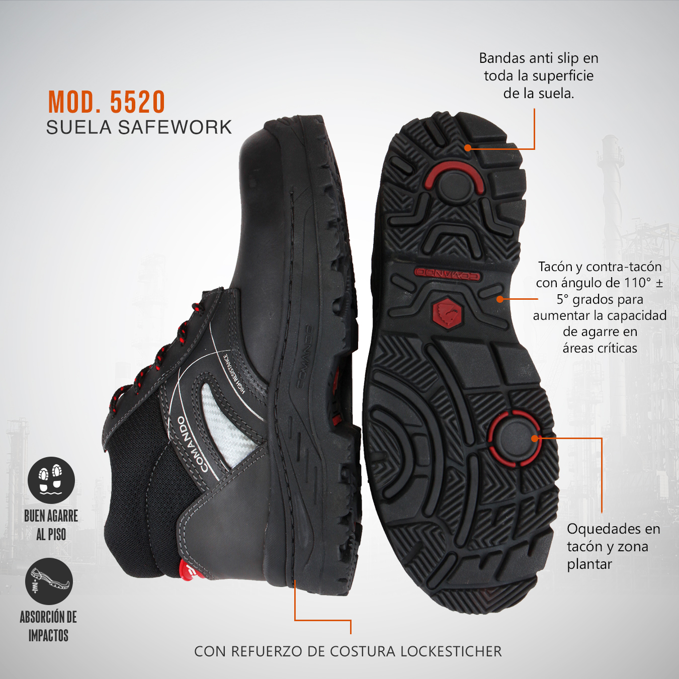 Foto 3 pulgar | Botas De Trabajo Comando Modelo 5520 Ergonomicas Industriales De Piel Con Casco De Seguridad
