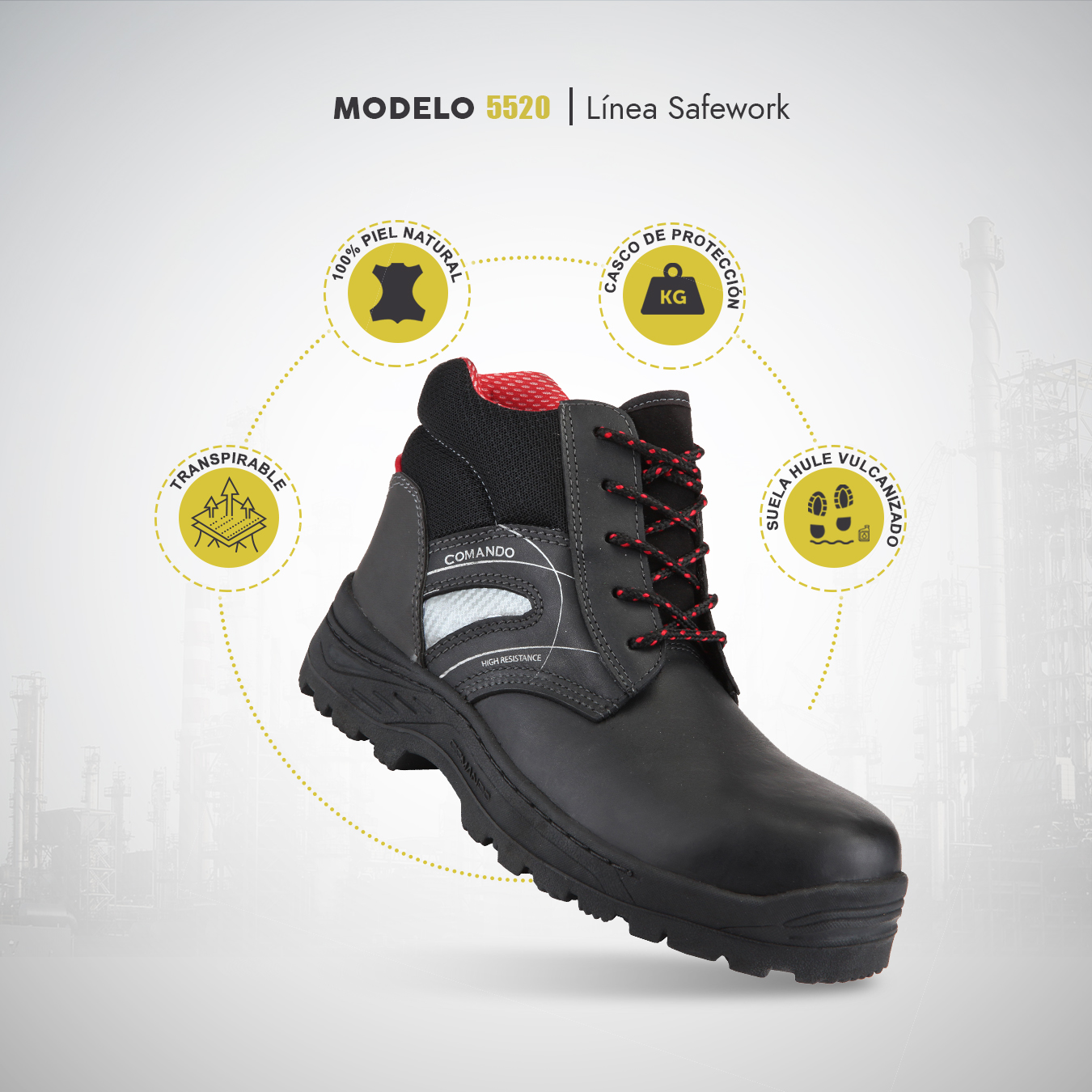 Foto 5 pulgar | Botas De Trabajo Comando Modelo 5520 Ergonomicas Industriales De Piel Con Casco De Seguridad