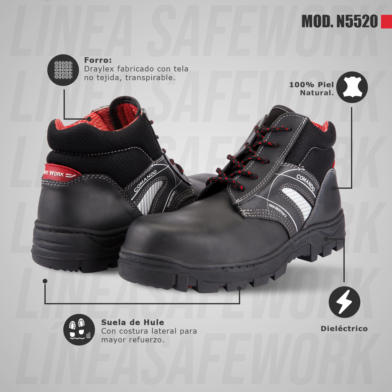 Foto 6 pulgar | Botas De Trabajo Comando Modelo 5520 Ergonomicas Industriales De Piel Con Casco De Seguridad