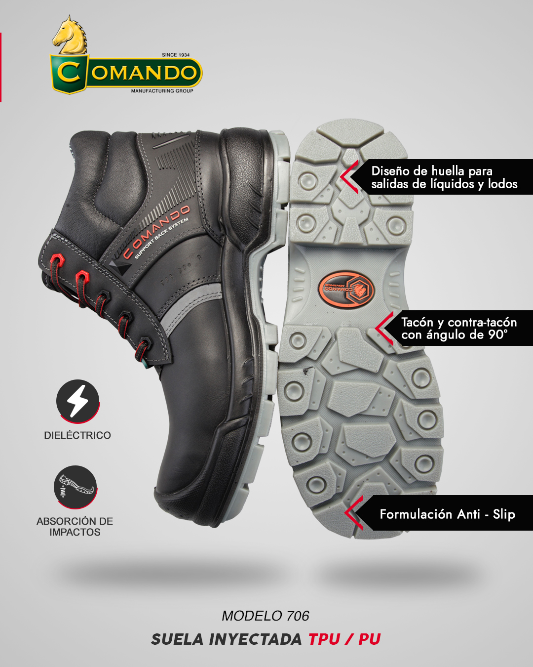 Foto 5 pulgar | Botas De Trabajo Comando Modelo 706 Ergonomicas Industriales De Piel Con Casco De Seguridad