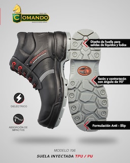 Foto 4 | Botas De Trabajo Comando Modelo 706 Ergonomicas Industriales De Piel Con Casco De Seguridad