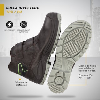 Foto 4 | Botas De Trabajo Para Diabeticos Anticlavos Comando Modelo 1238 Ergonomicas Industriales De Piel Con Casco De Seguridad