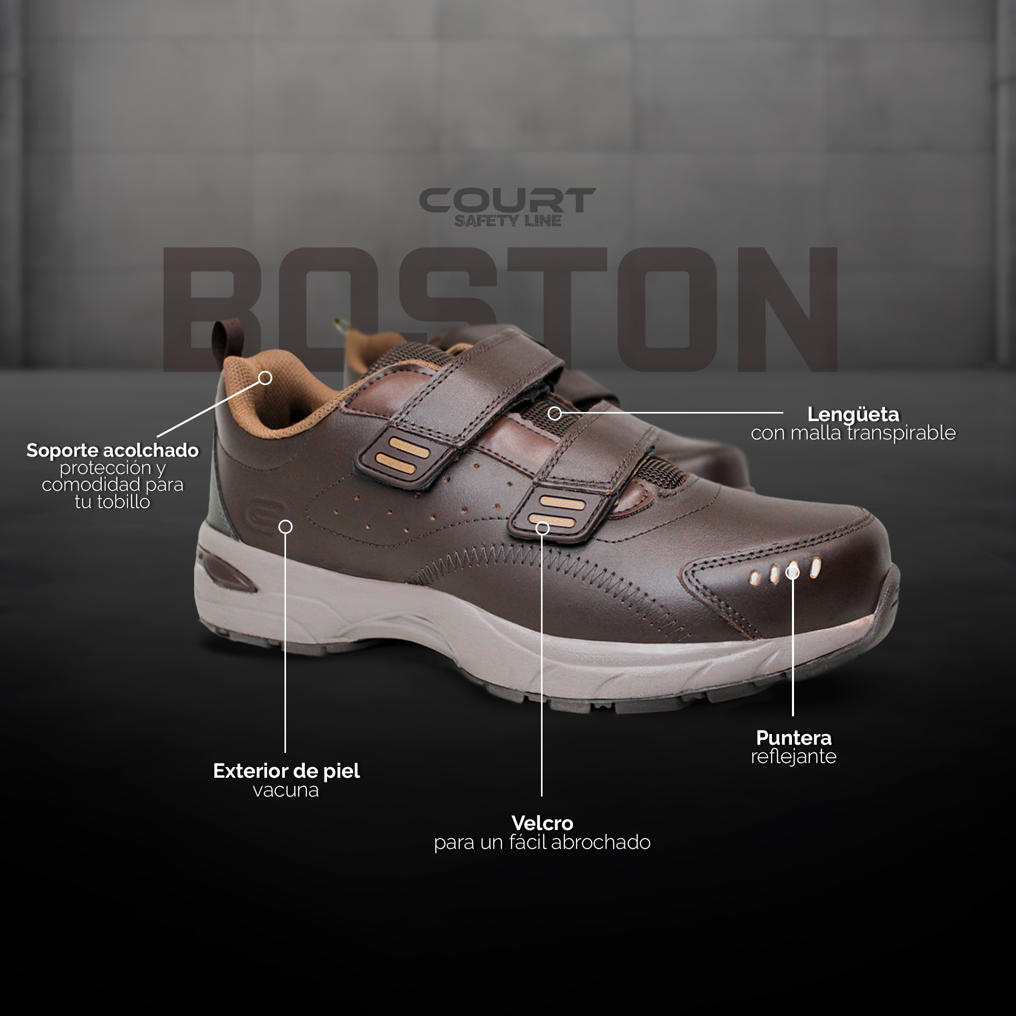 Foto 7 | Court Boston | Zapatos Ultra Cómodos Para Hombre, Hecho De Piel, Abrochado Fácil