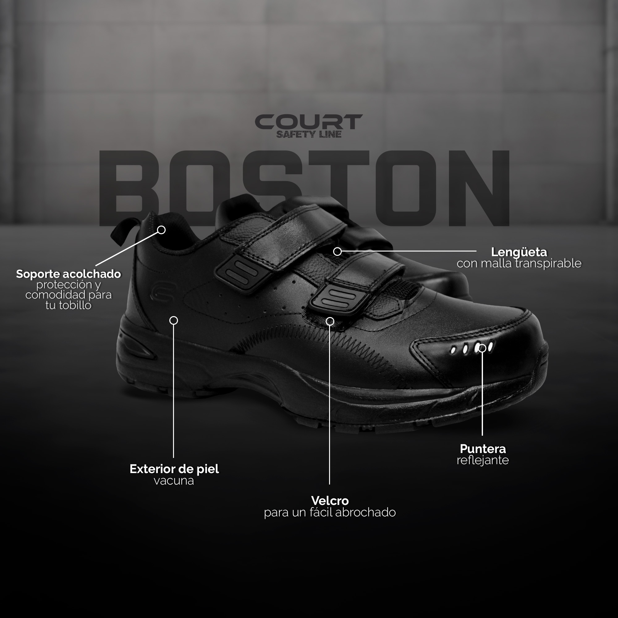 Foto 8 pulgar | Court Boston | Zapatos Ultra Cómodos Para Hombre, Hecho De Piel, Abrochado Fácil
