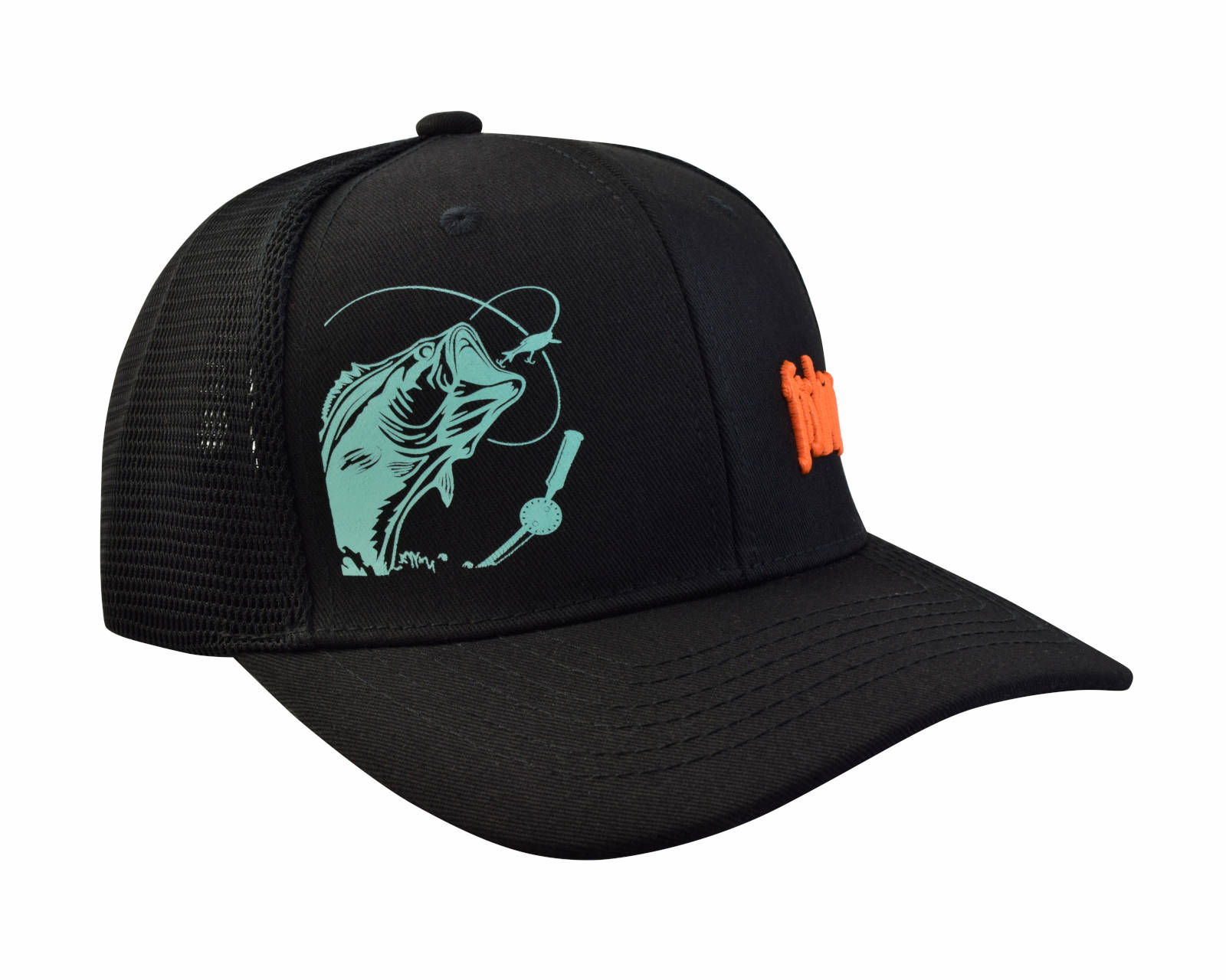 Gorra con Malla y Ajustador Snapback de Plástico, Fishing, color Negro