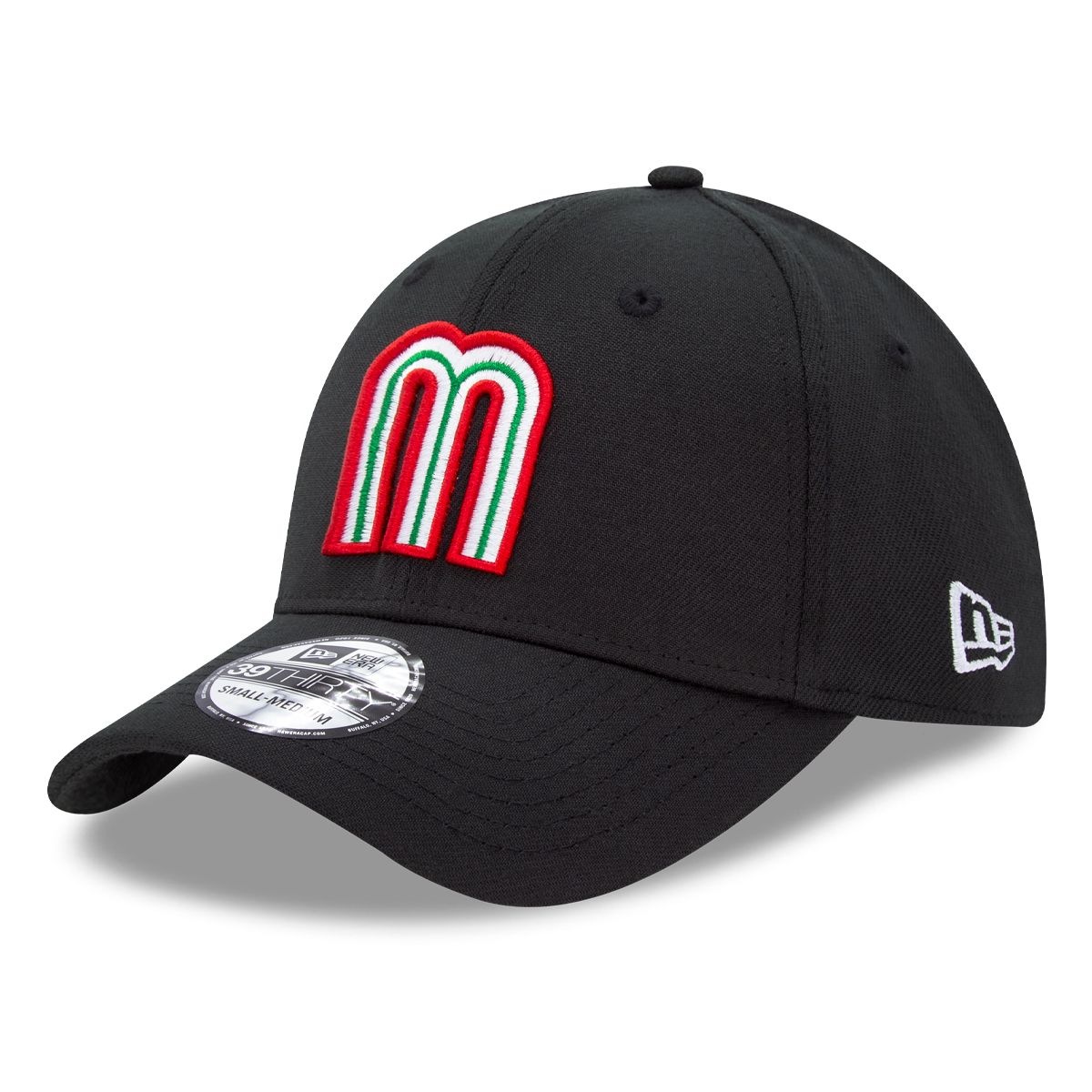 Gorra New Era M de México Black 39thirty Elástica color Negro