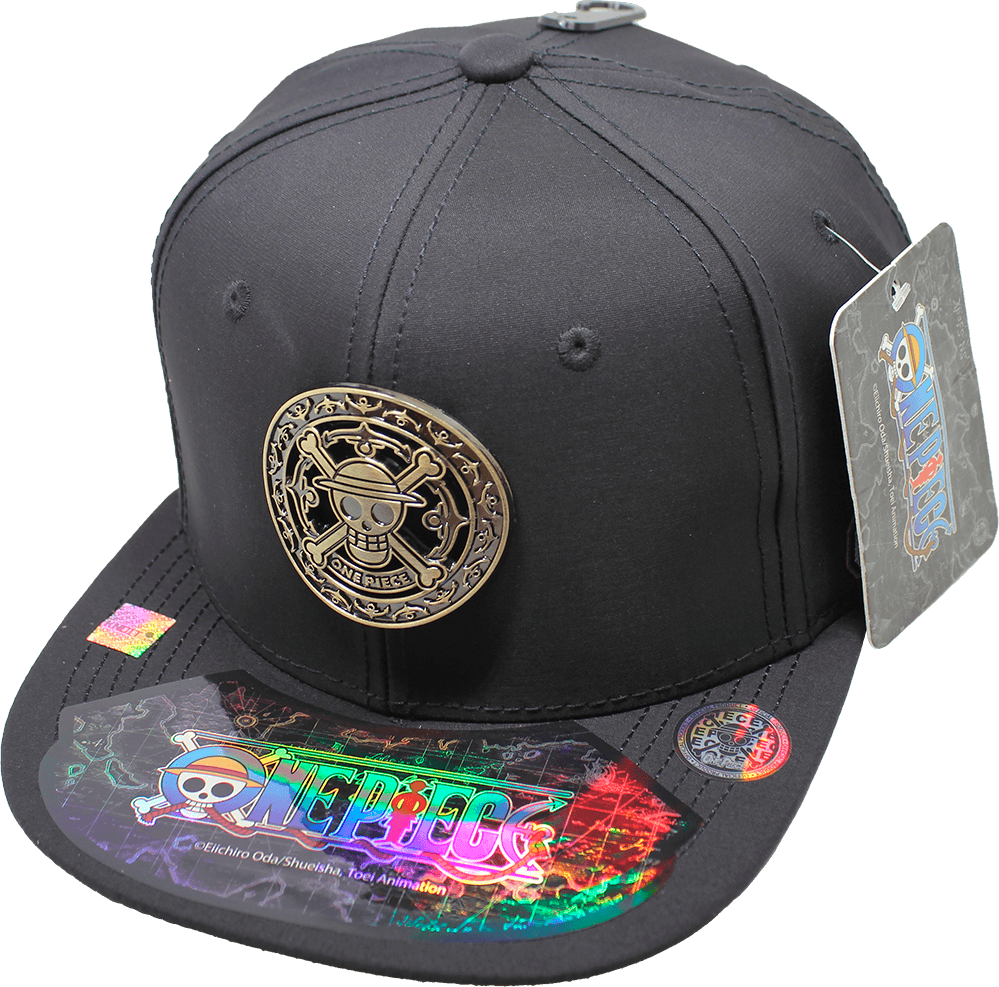 Gorra One Piece Calavera Placa Metálica Dorada Brillante