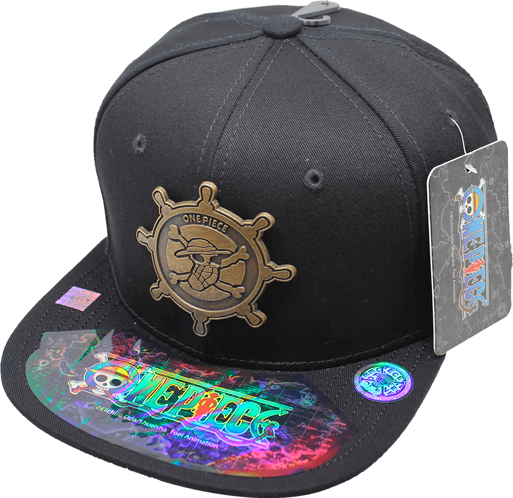Foto 2 pulgar | Gorra One Piece Negra Luffy Placa Metálica Estilo Latón Viejo