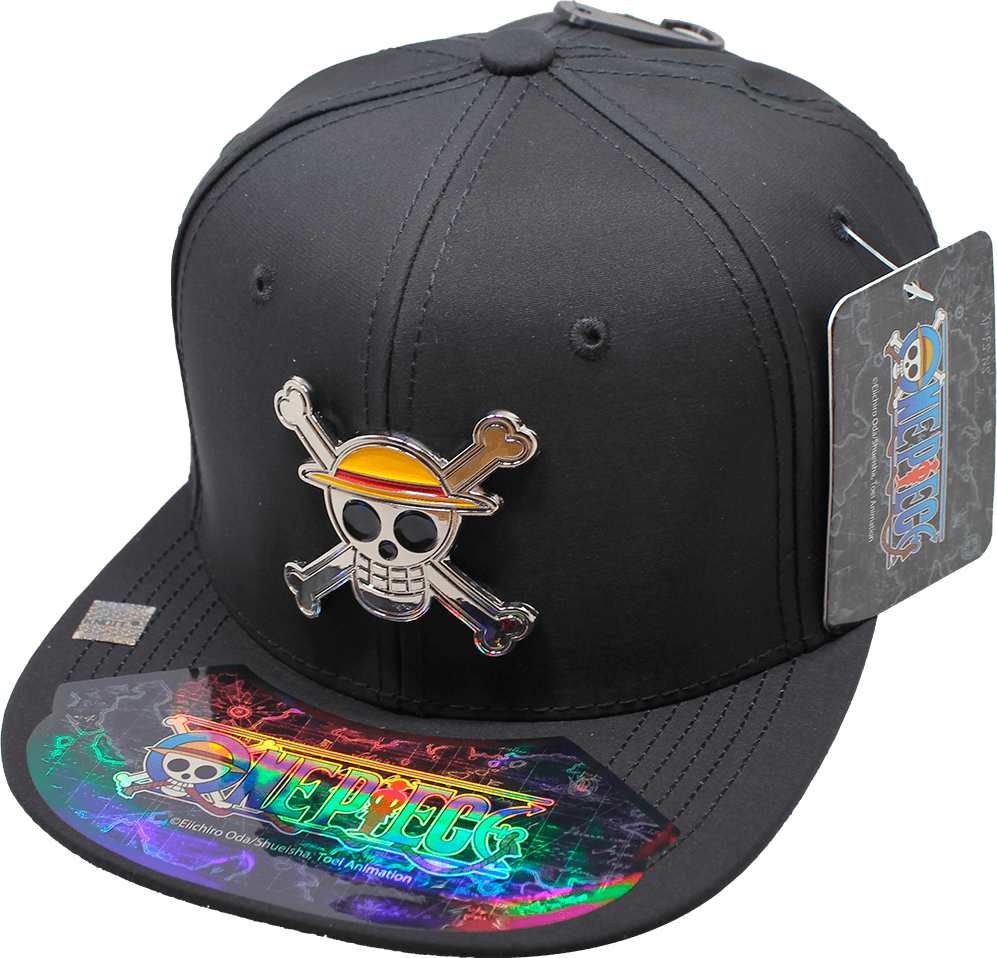 Gorra One Piece Negra Calavera Luffy Placa Metal Cromado Brillante