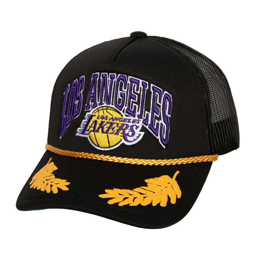 Foto 2 pulgar | Gorra Mitchell & Ness Negra Gold Leaf Trucker Lakers Basquetbol NBA