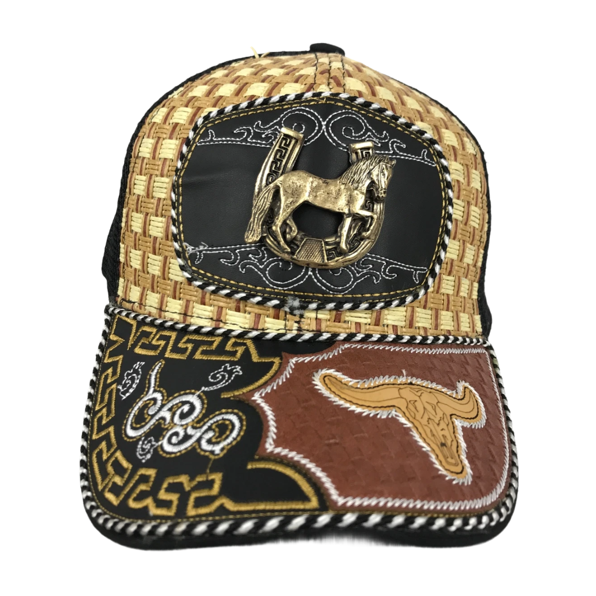 Gorra Trucker Charra Vaquera Bordada Negro Caballo Metal