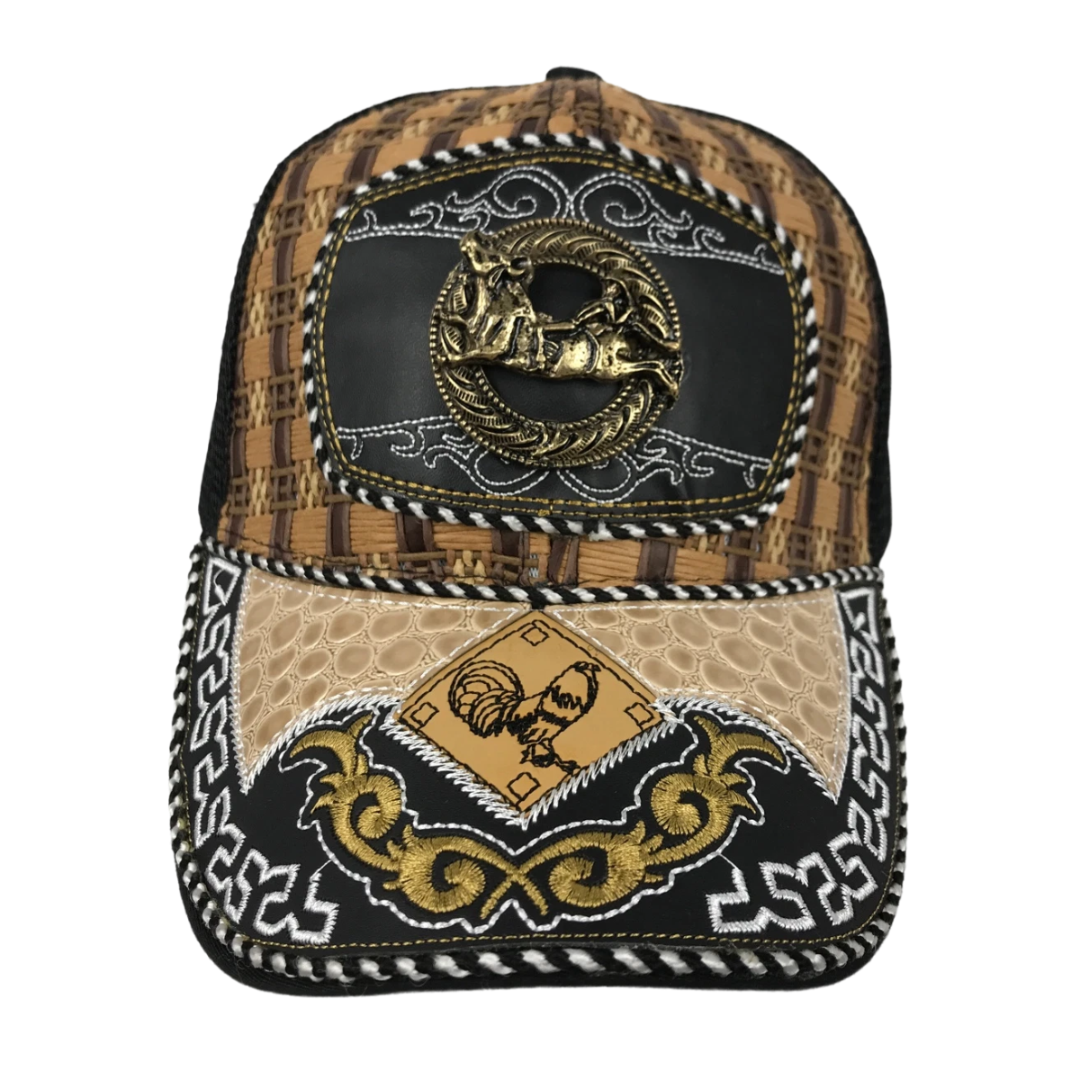 Gorra Trucker Charra Vaquera Bordada Negro Toro Metal