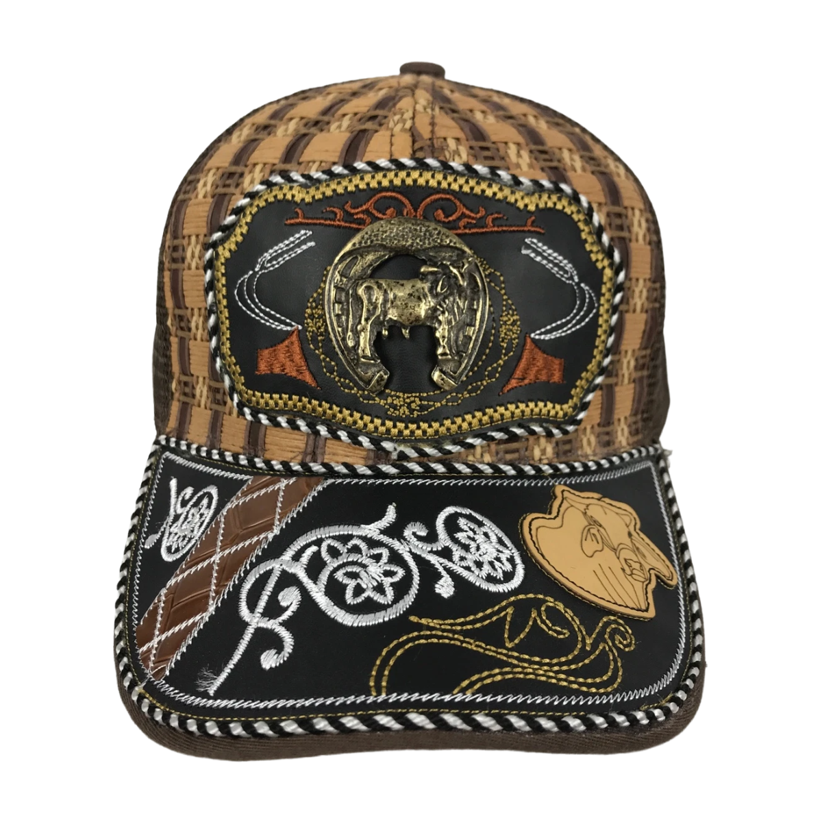 Gorra Trucker Charra Vaquera Bordada Marrón Herradura Metal