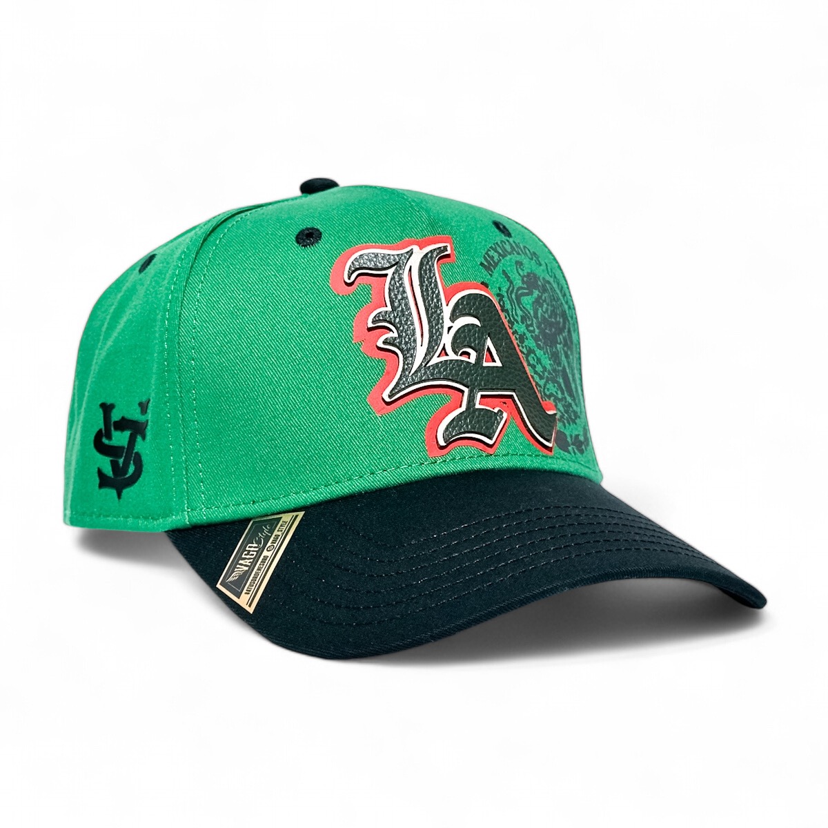 Foto 2 pulgar | Vago Style La Mx Gorra Unica Artesanal Verde Ajustable Con Visera Curva Negra