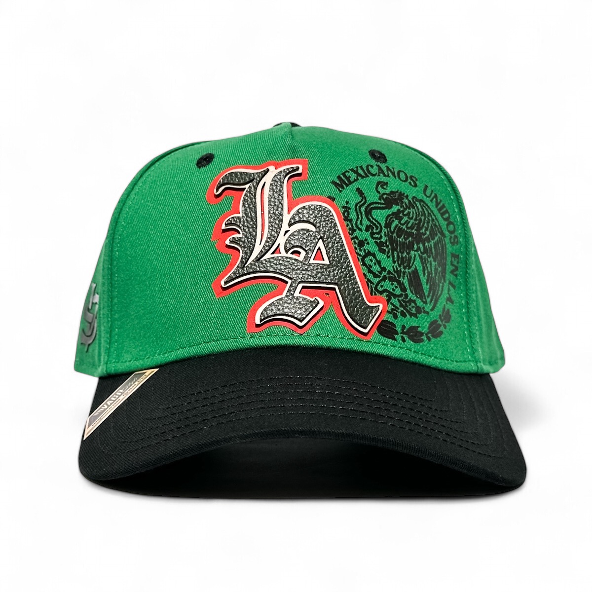 Foto 3 pulgar | Vago Style La Mx Gorra Unica Artesanal Verde Ajustable Con Visera Curva Negra