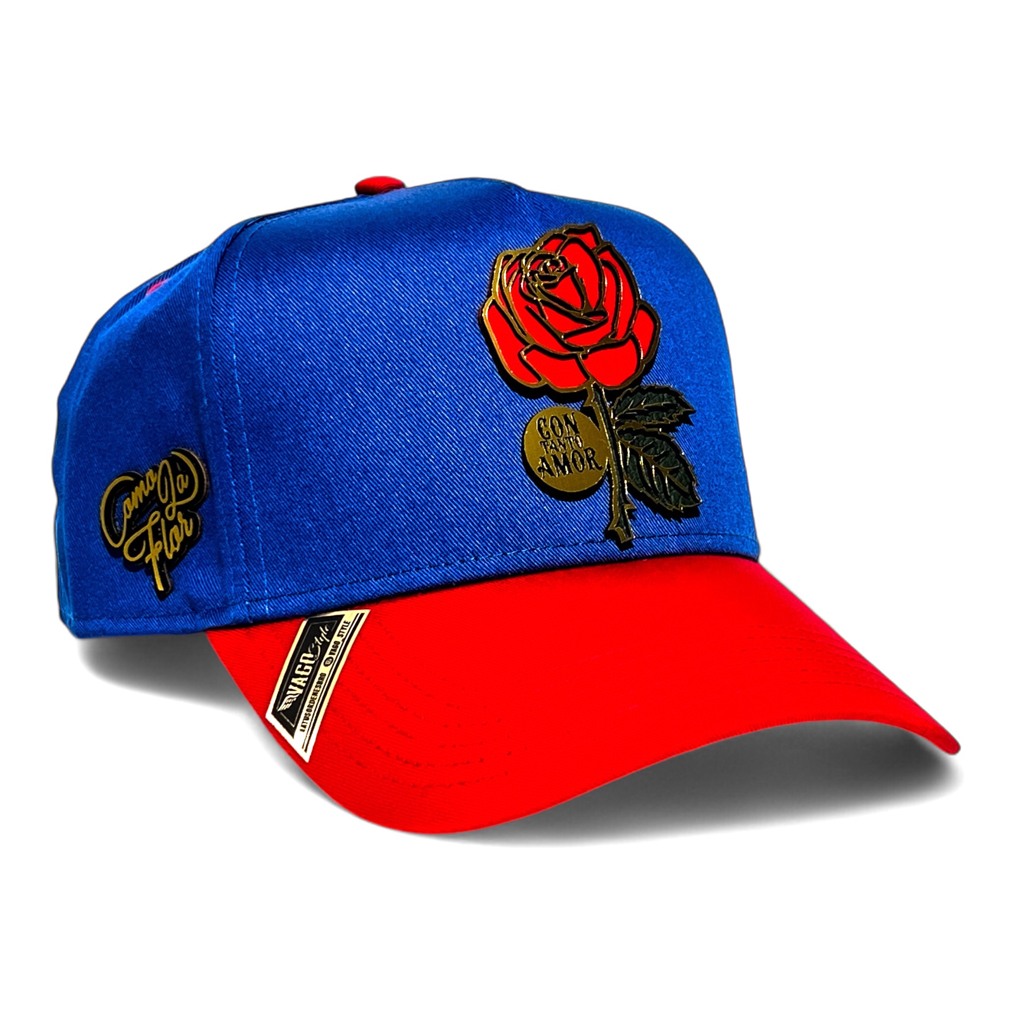 Foto 2 pulgar | Vago Style Como La Flor Gold Gorra Unica Artesanal Azul Rey Ajustable Con Visera Curva Roja