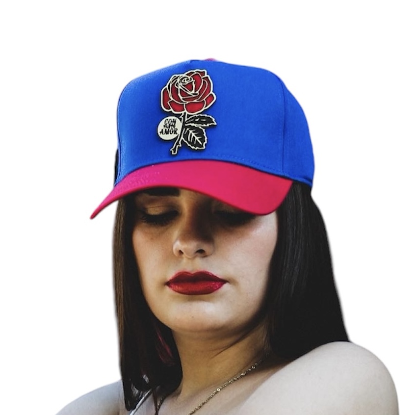 Foto 4 pulgar | Vago Style Como La Flor Gold Gorra Unica Artesanal Azul Rey Ajustable Con Visera Curva Roja