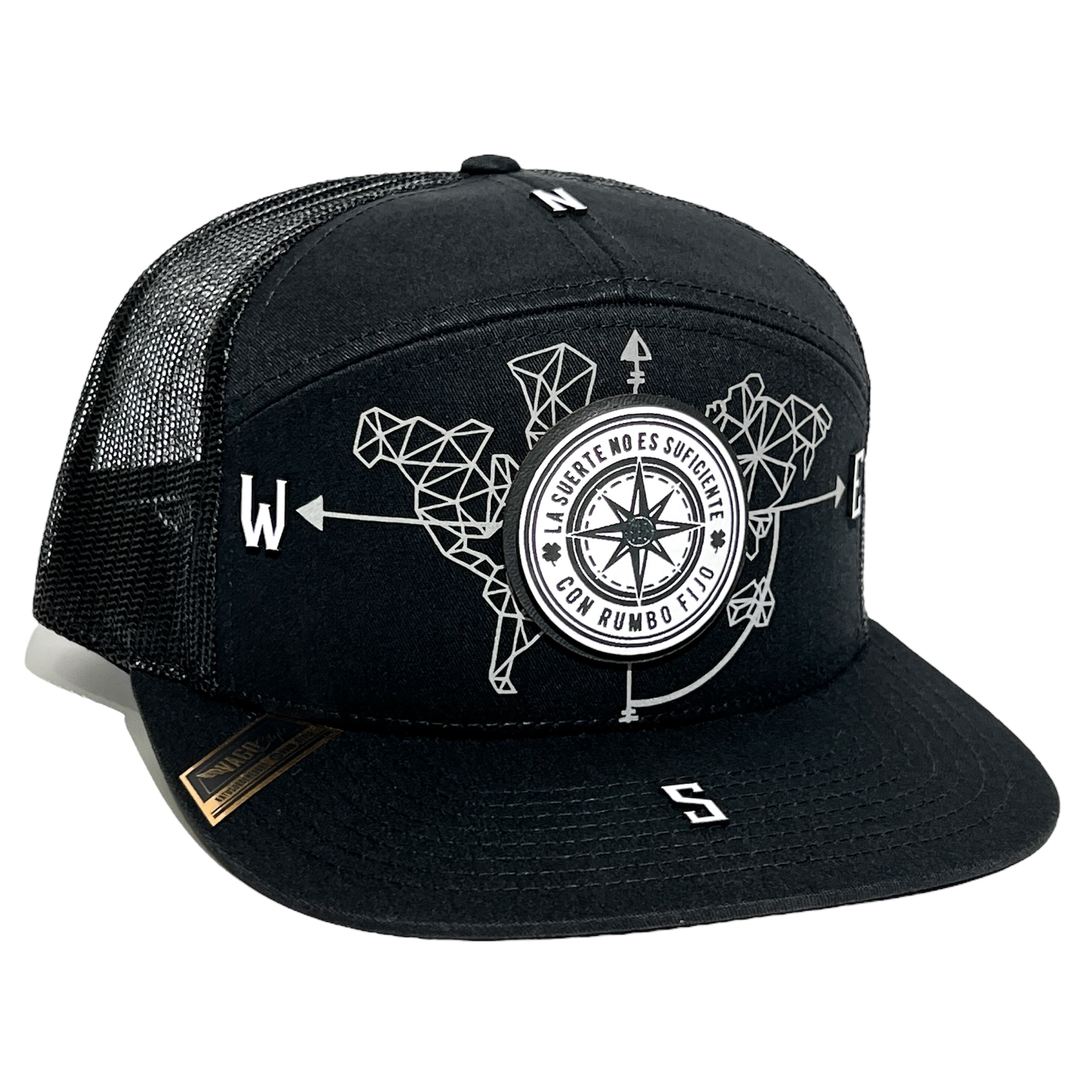 Vago Style Rumbo Fijo White Gorra Unica Artesanal Negra 7 Panel Ajustable Con Visera Plana