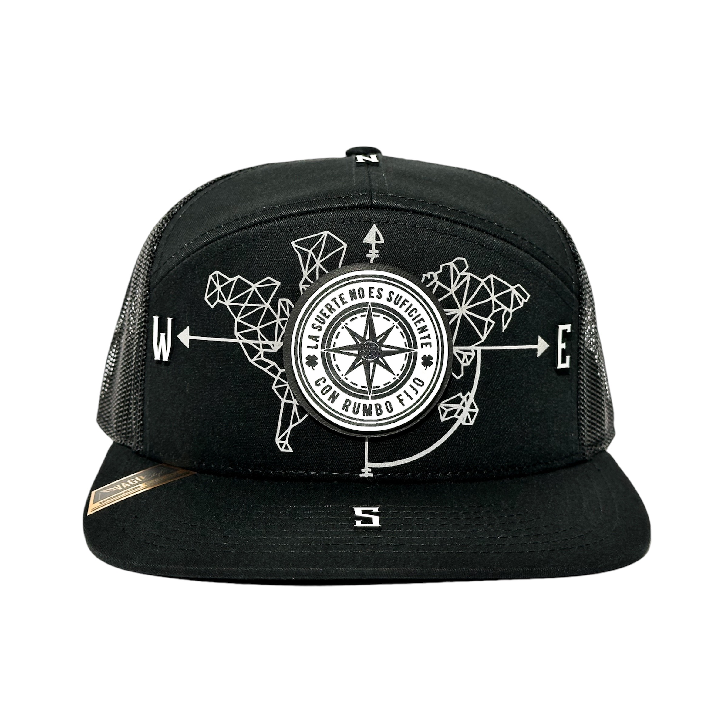 Foto 2 | Vago Style Rumbo Fijo White Gorra Unica Artesanal Negra 7 Panel Ajustable Con Visera Plana