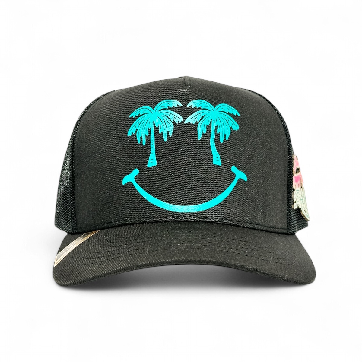 Foto 2 | Vago Style Happy Place Gorra Unica Artesanal Negra Ajustable De Malla Con Visera Curva