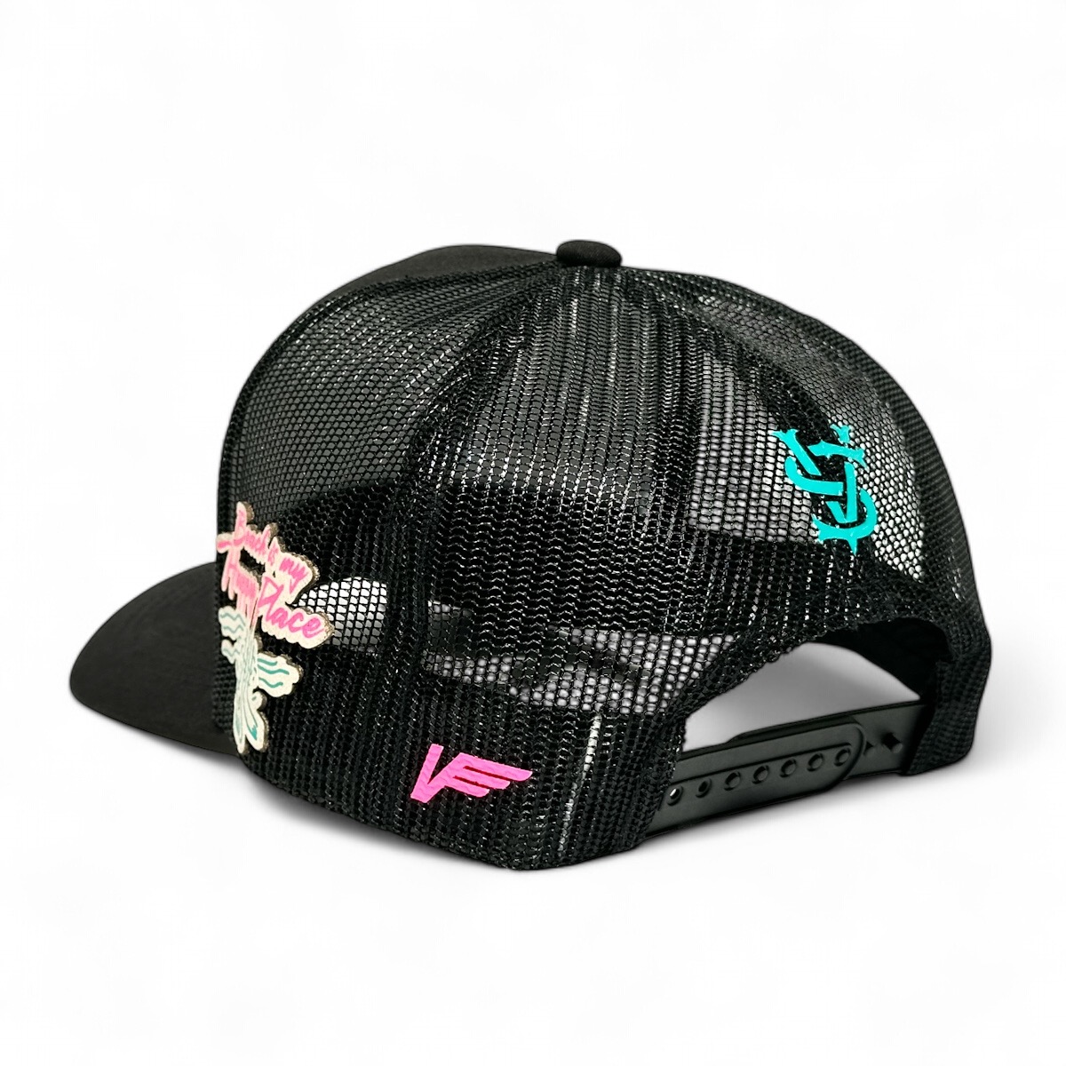 Foto 4 | Vago Style Happy Place Gorra Unica Artesanal Negra Ajustable De Malla Con Visera Curva