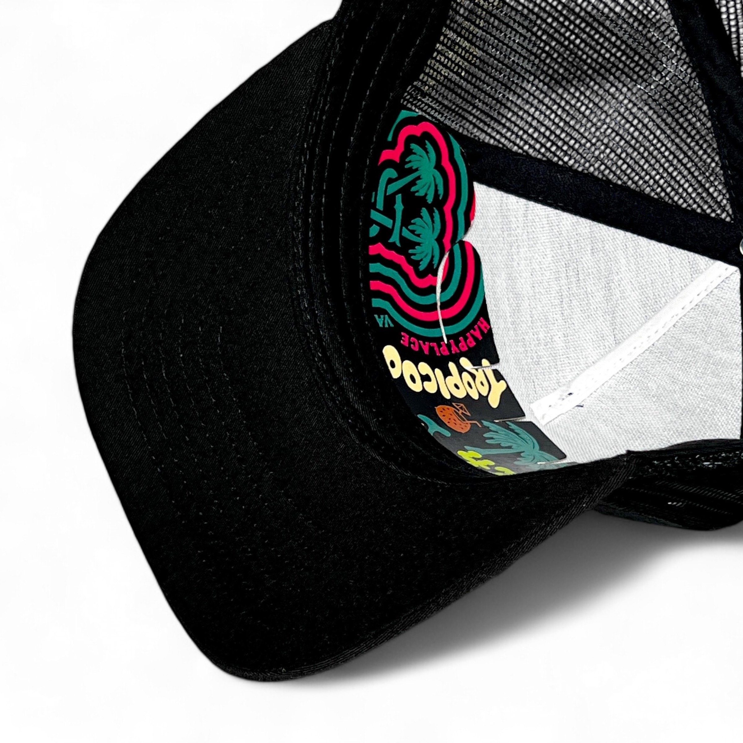 Foto 6 | Vago Style Happy Place Gorra Unica Artesanal Negra Ajustable De Malla Con Visera Curva