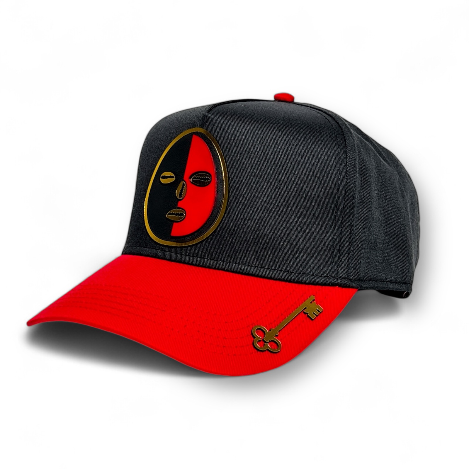 Vago Style Eleggua Gorra Unica Artesanal Negra Ajustable Con Visera Curva Roja