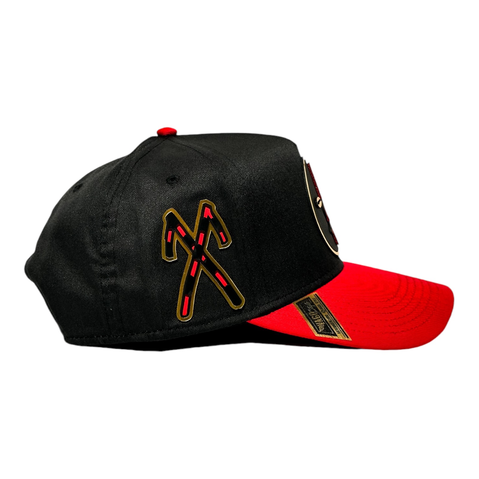 Foto 6 pulgar | Vago Style Eleggua Gorra Unica Artesanal Negra Ajustable Con Visera Curva Roja