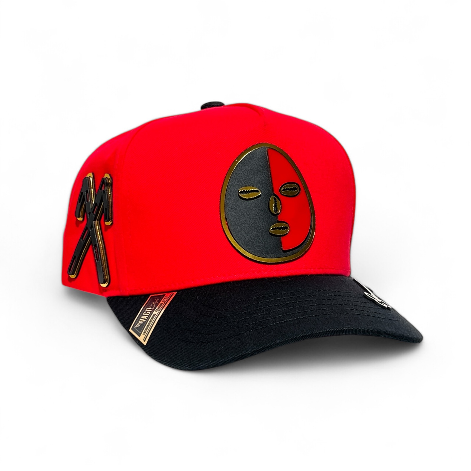 Vago Style Eleggua Gorra Unica Artesanal Roja Ajustable Con Visera Curva Negra