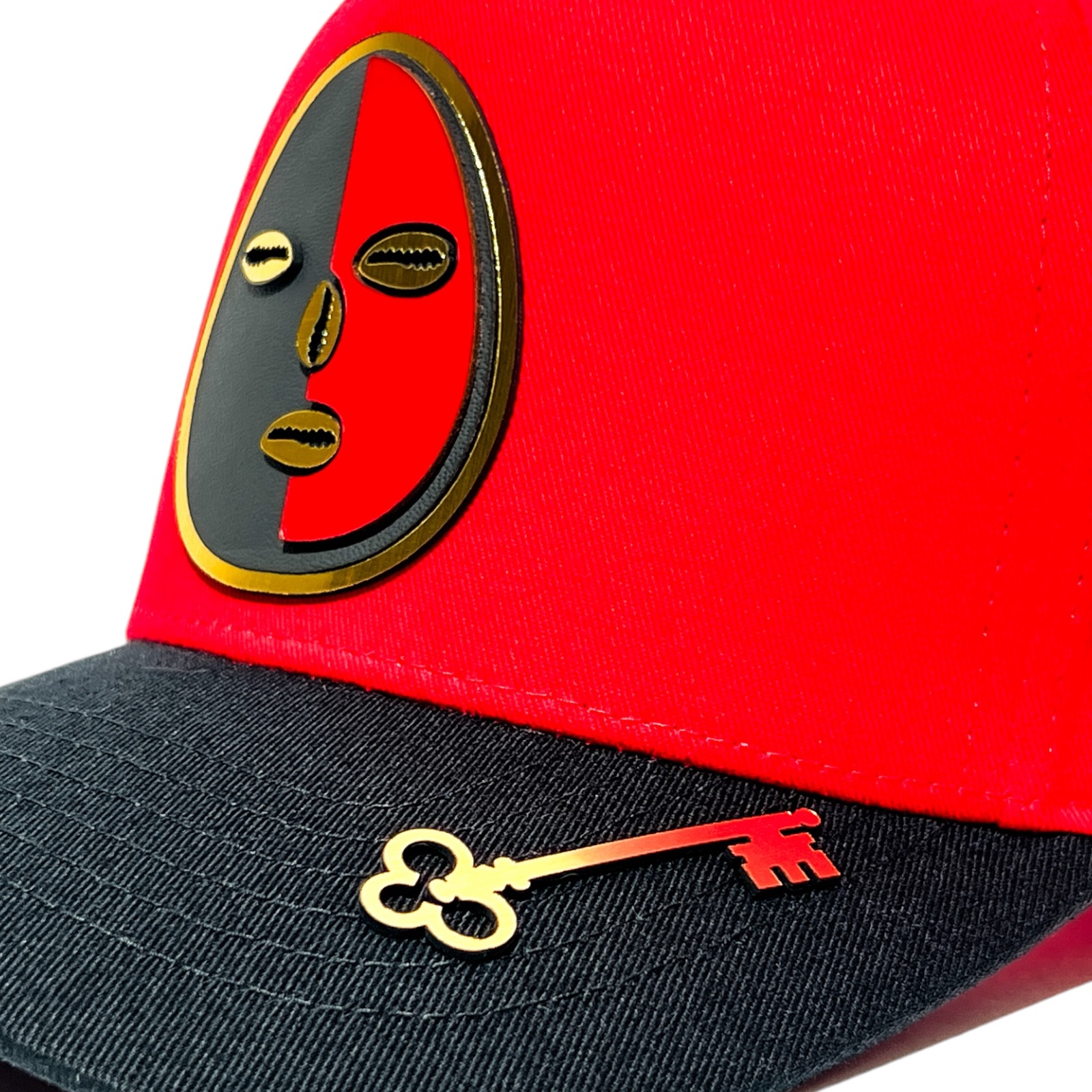 Foto 7 pulgar | Vago Style Eleggua Gorra Unica Artesanal Roja Ajustable Con Visera Curva Negra