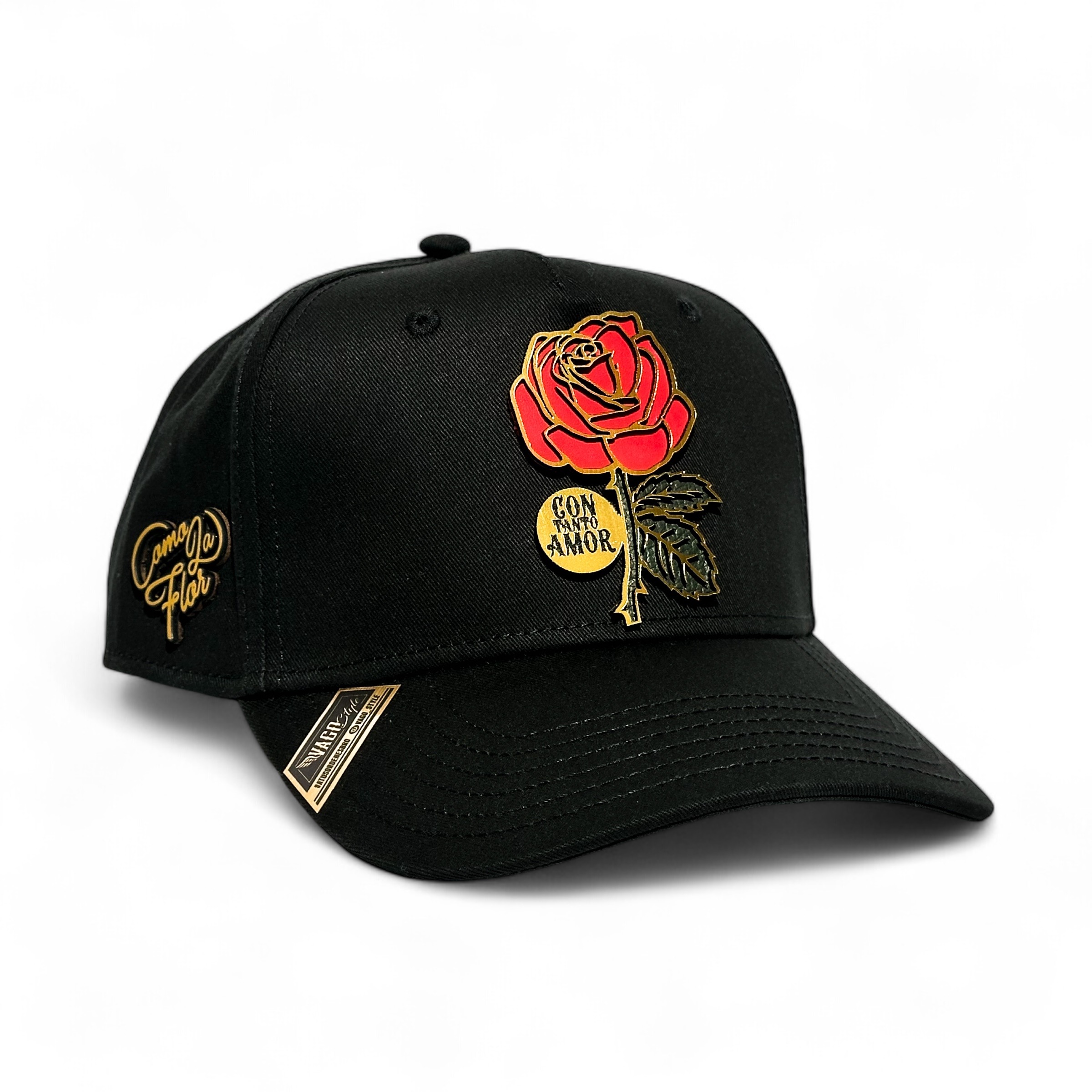 Foto 2 pulgar | Vago Style Como La Flor Gold Gorra Unica Artesanal Negra Ajustable Con Visera Curva