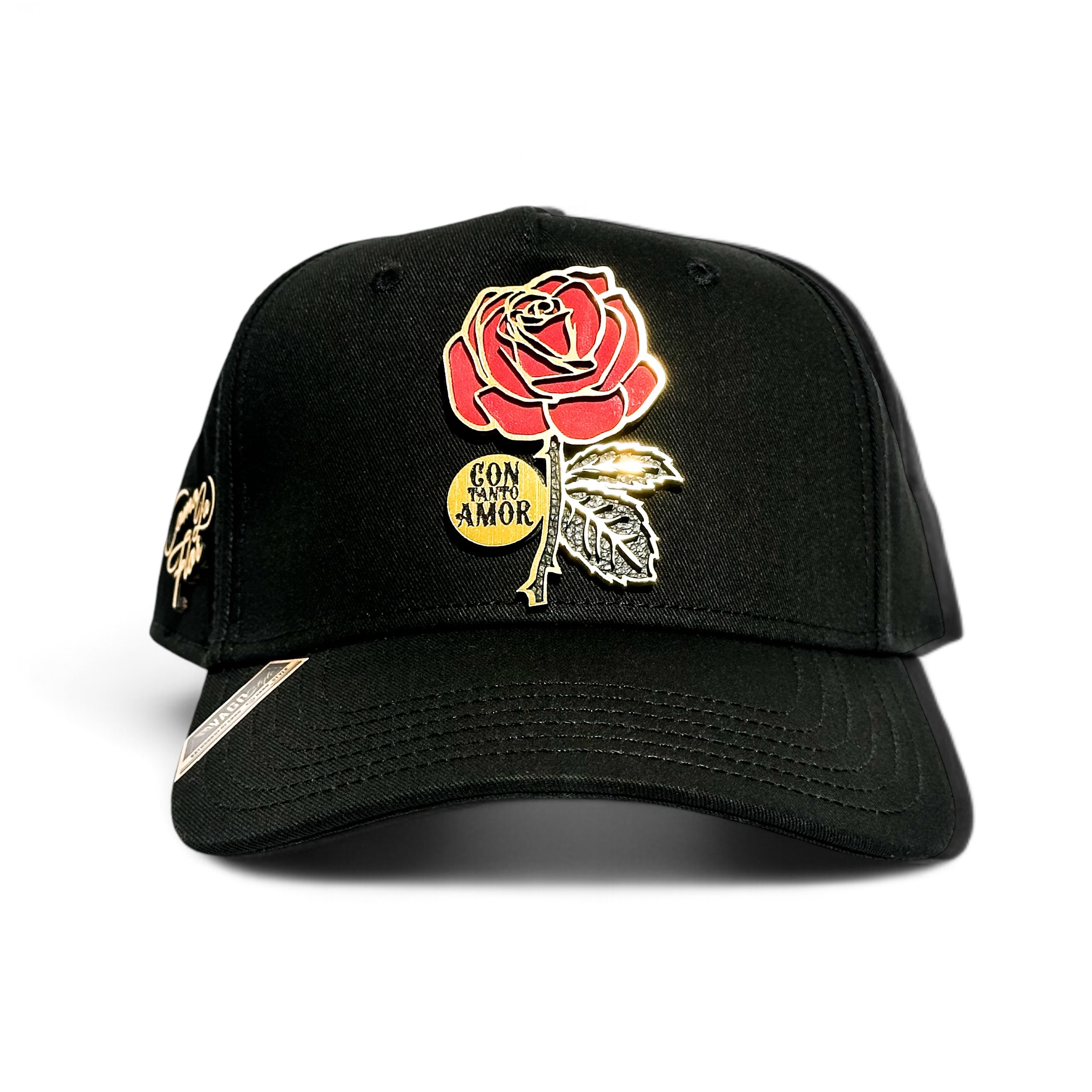 Foto 3 pulgar | Vago Style Como La Flor Gold Gorra Unica Artesanal Negra Ajustable Con Visera Curva