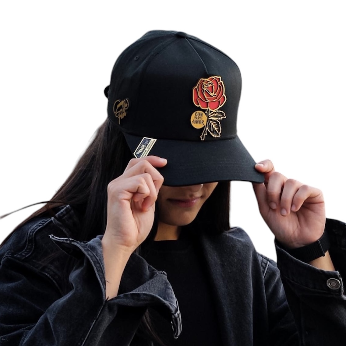 Foto 4 pulgar | Vago Style Como La Flor Gold Gorra Unica Artesanal Negra Ajustable Con Visera Curva