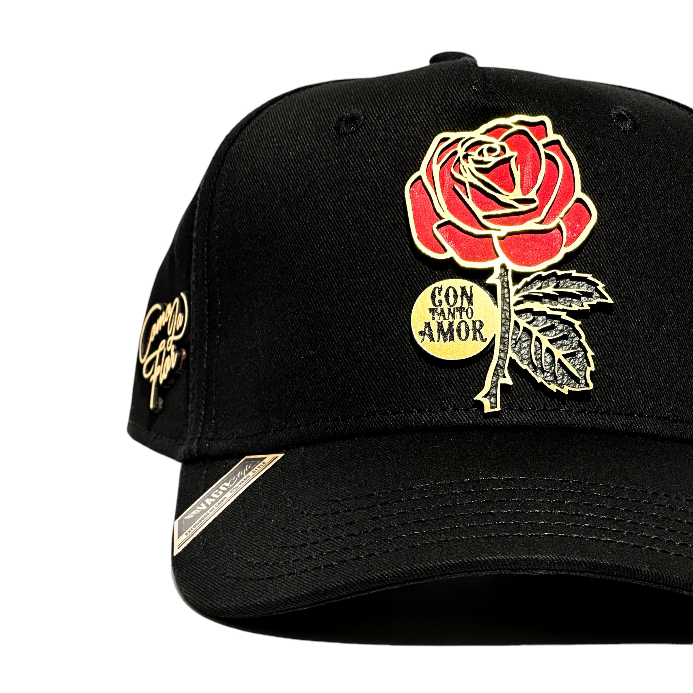 Foto 5 pulgar | Vago Style Como La Flor Gold Gorra Unica Artesanal Negra Ajustable Con Visera Curva