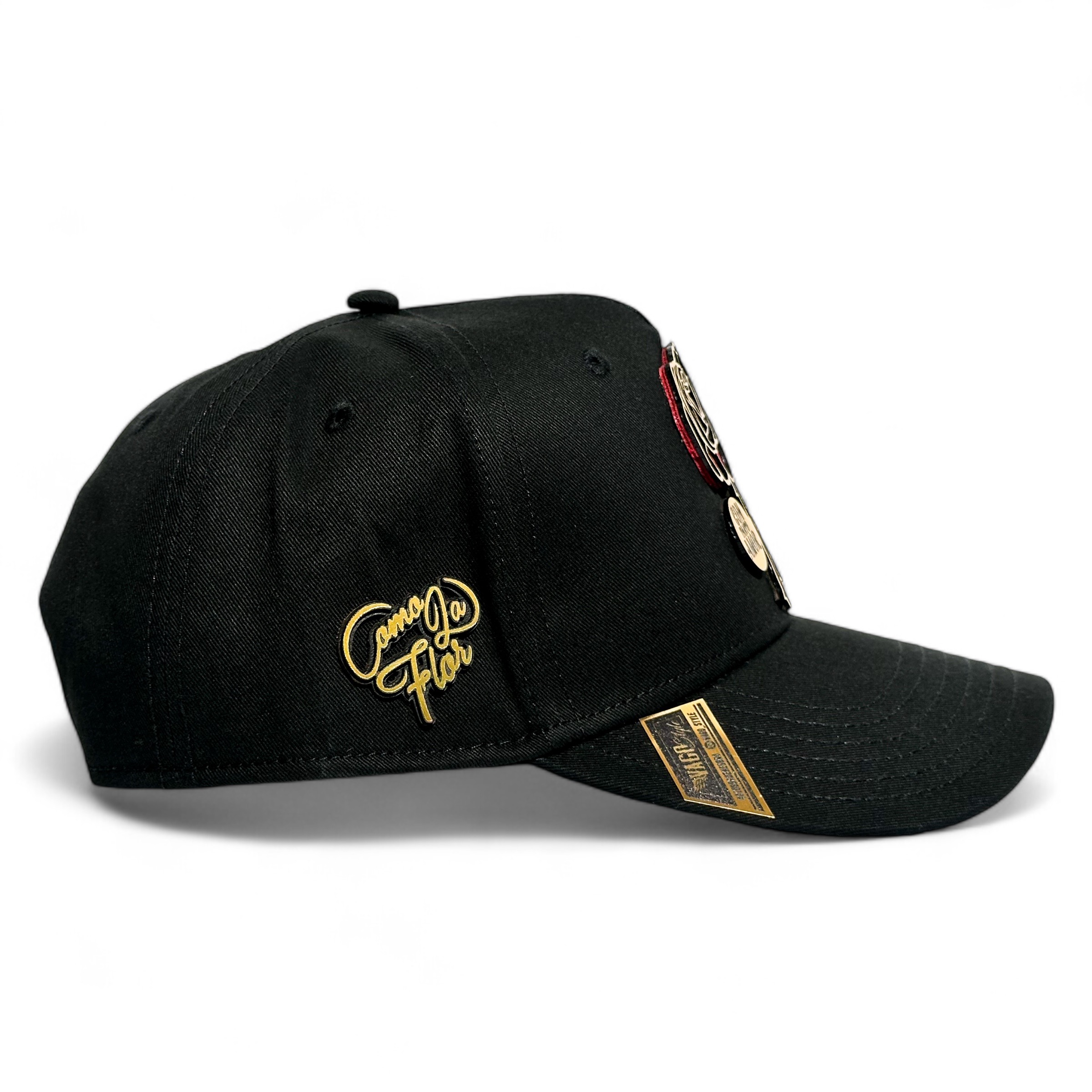 Foto 6 pulgar | Vago Style Como La Flor Gold Gorra Unica Artesanal Negra Ajustable Con Visera Curva