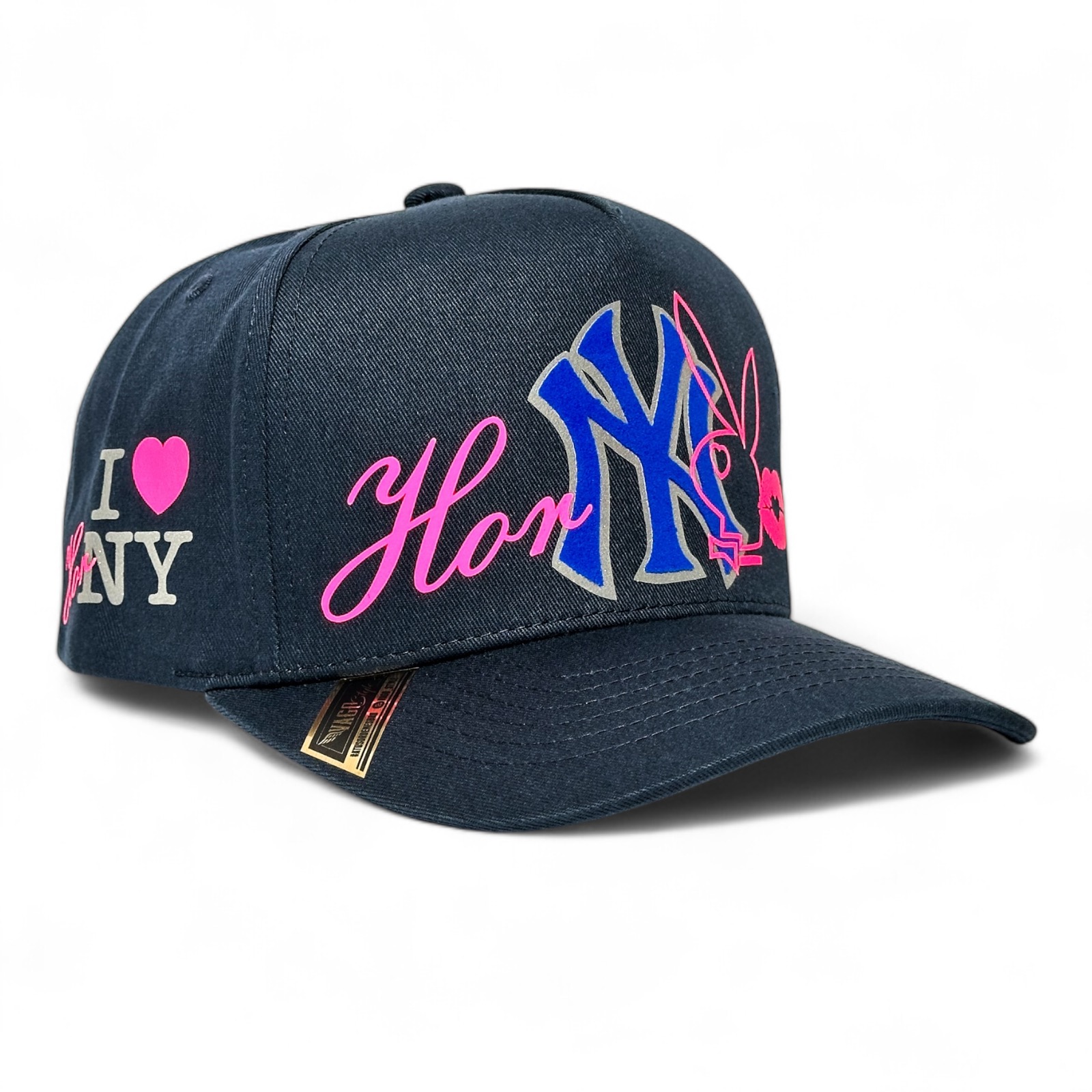 Vago Style Horny Gorra Unica Artesanal Azul Marino Ajustable Con Visera Curva