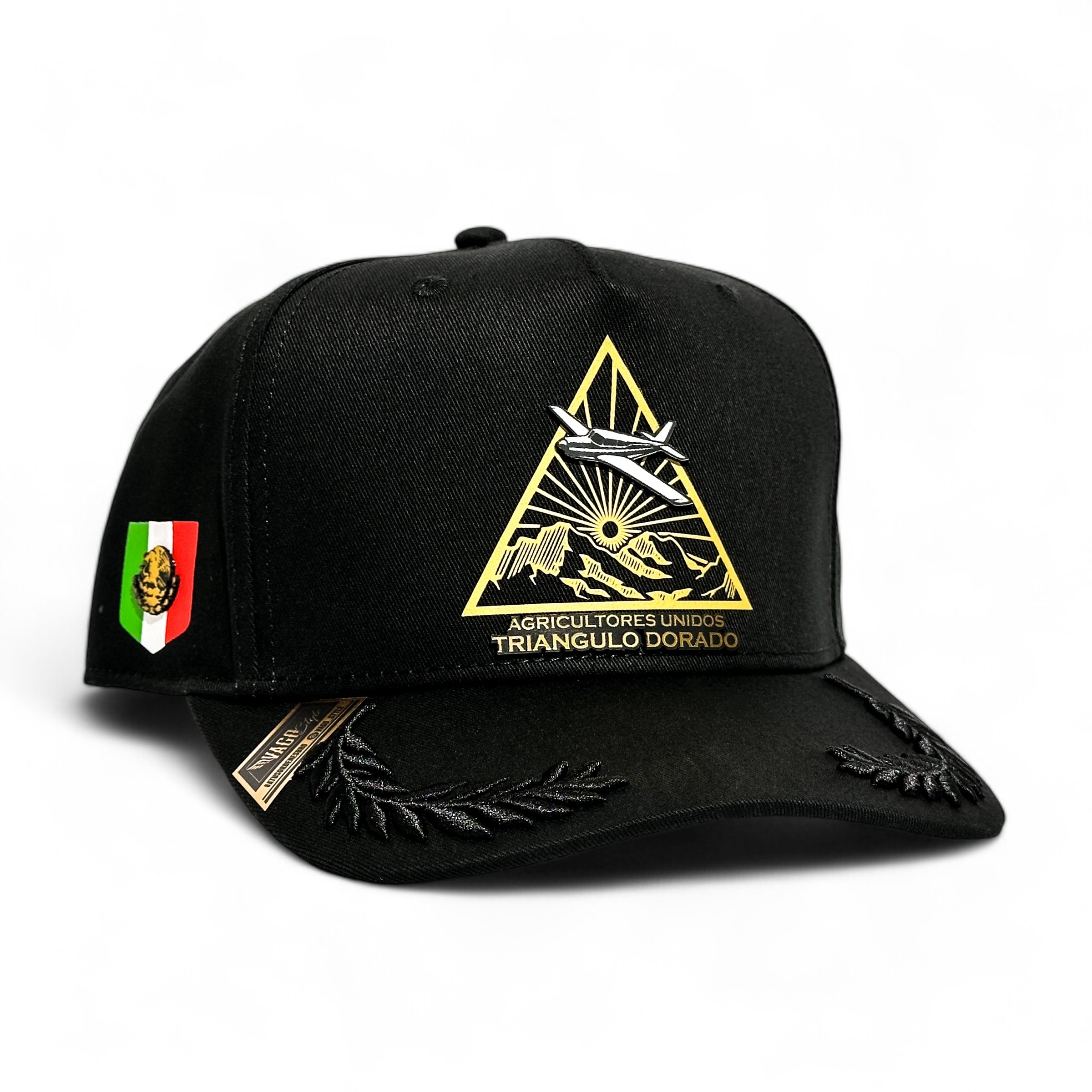 Foto 2 pulgar | Vago Style Triangulo Dorado Gorra Unica Artesanal Negra Ajustable Con Visera Curva Con Laureles Negros