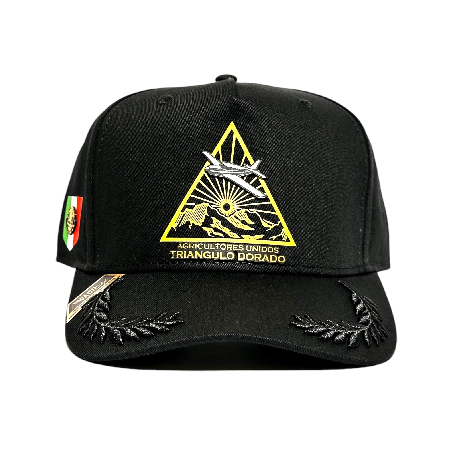 Foto 2 | Vago Style Triangulo Dorado Gorra Unica Artesanal Negra Ajustable Con Visera Curva Con Laureles Negros