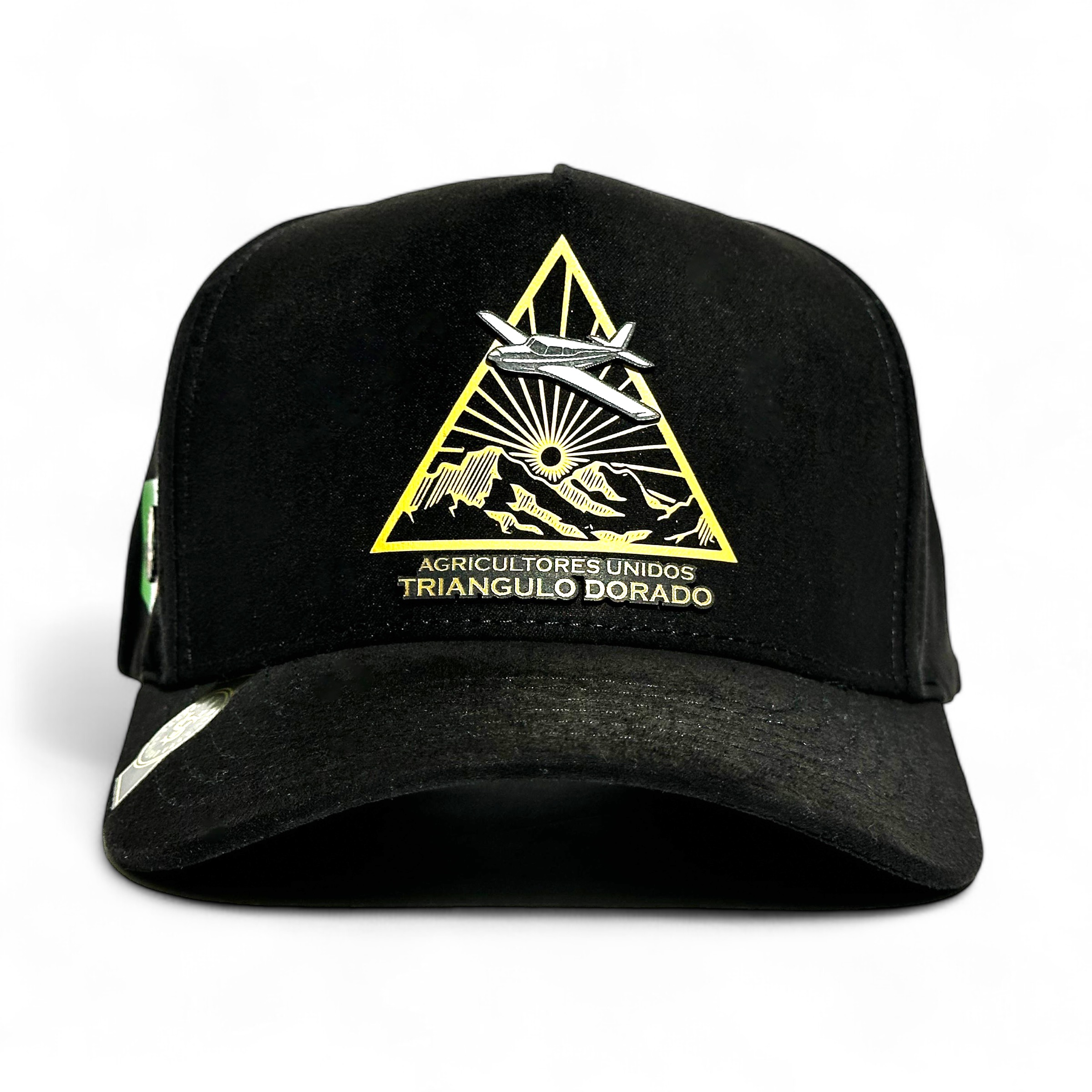 Foto 3 pulgar | Vago Style Triangulo Dorado Gorra Unica Artesanal Negra De Gamuza Ajustable Con Visera Curva