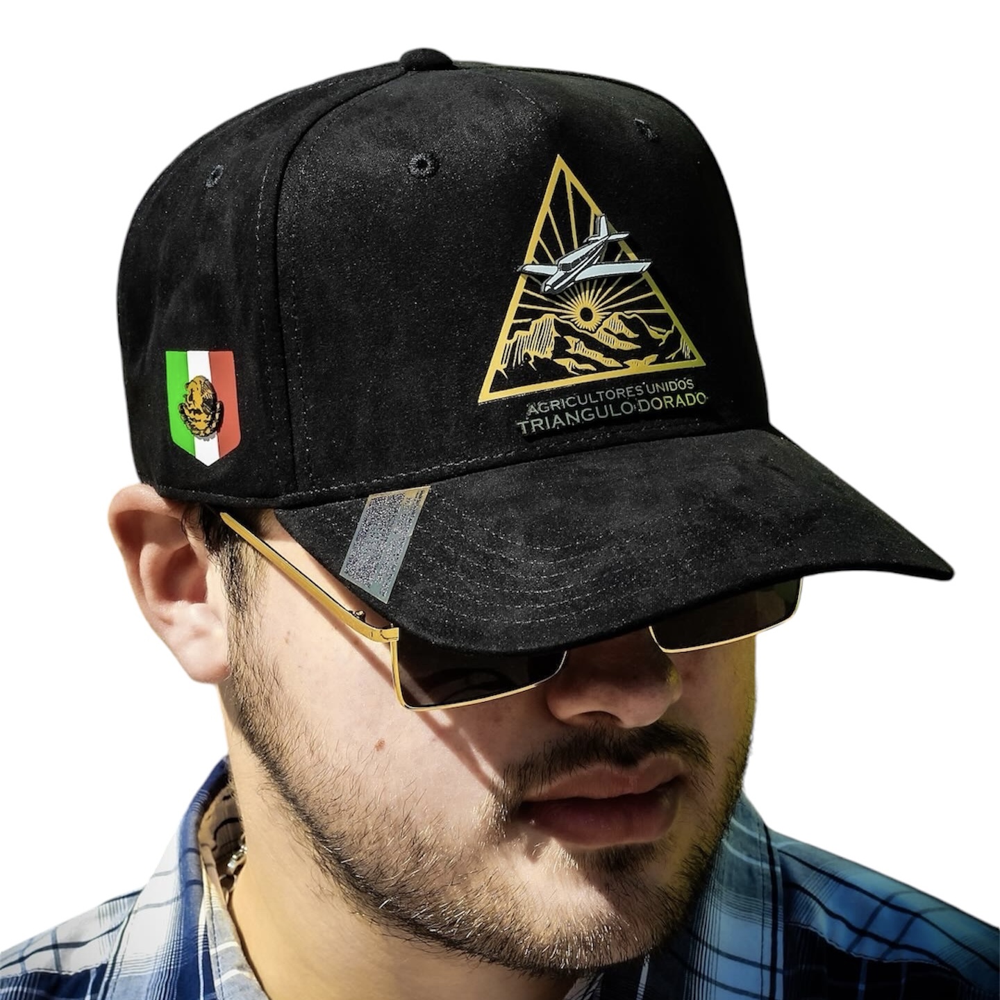 Foto 4 pulgar | Vago Style Triangulo Dorado Gorra Unica Artesanal Negra De Gamuza Ajustable Con Visera Curva