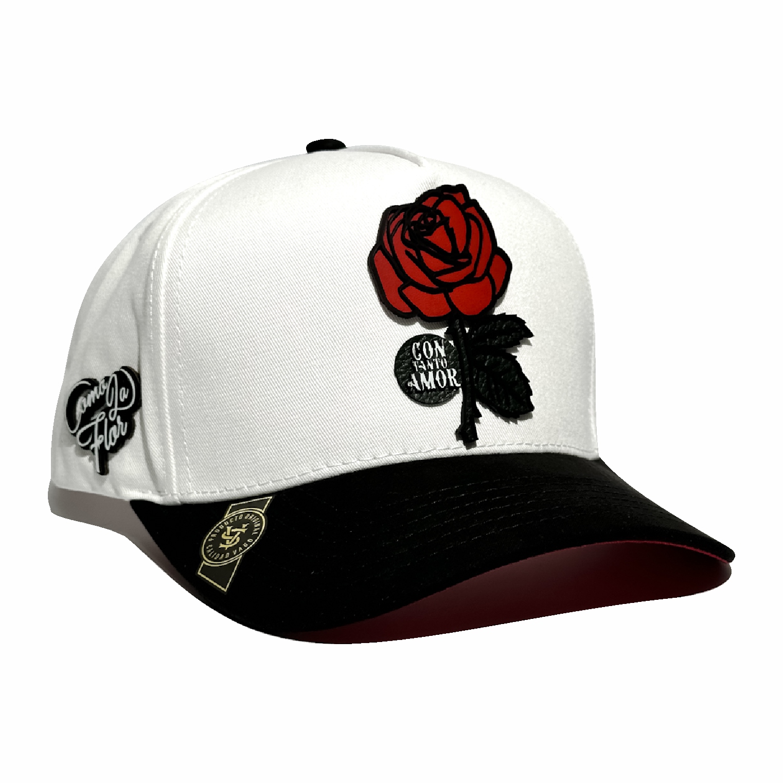 Foto 2 pulgar | Vago Style Como La Flor Gorra Unica Artesanal Blanca Ajustable Con Visera Curva Negra