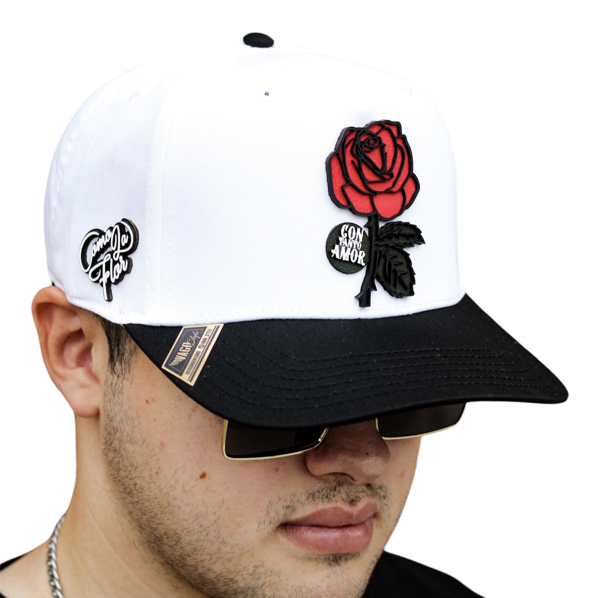 Foto 4 pulgar | Vago Style Como La Flor Gorra Unica Artesanal Blanca Ajustable Con Visera Curva Negra