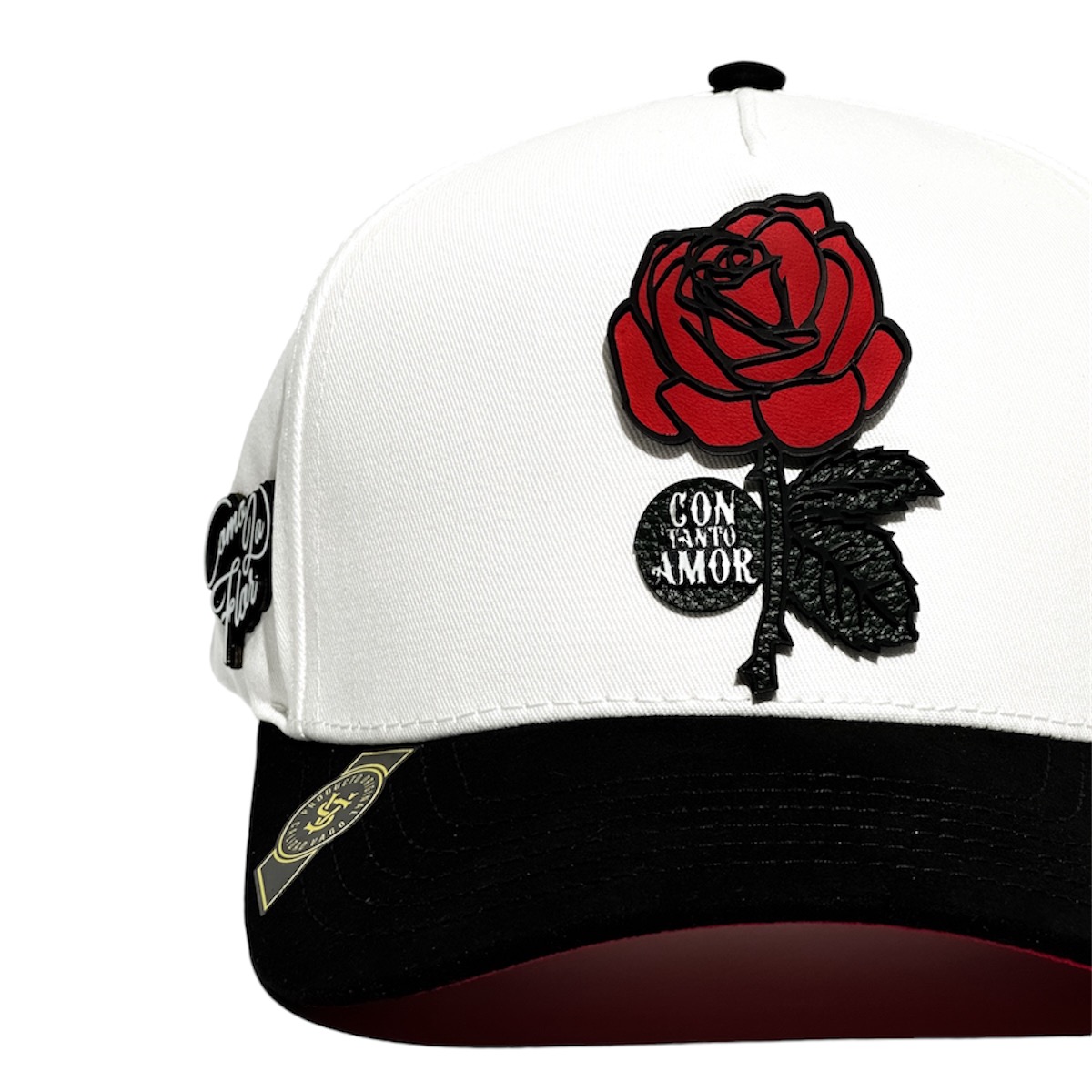 Foto 5 pulgar | Vago Style Como La Flor Gorra Unica Artesanal Blanca Ajustable Con Visera Curva Negra