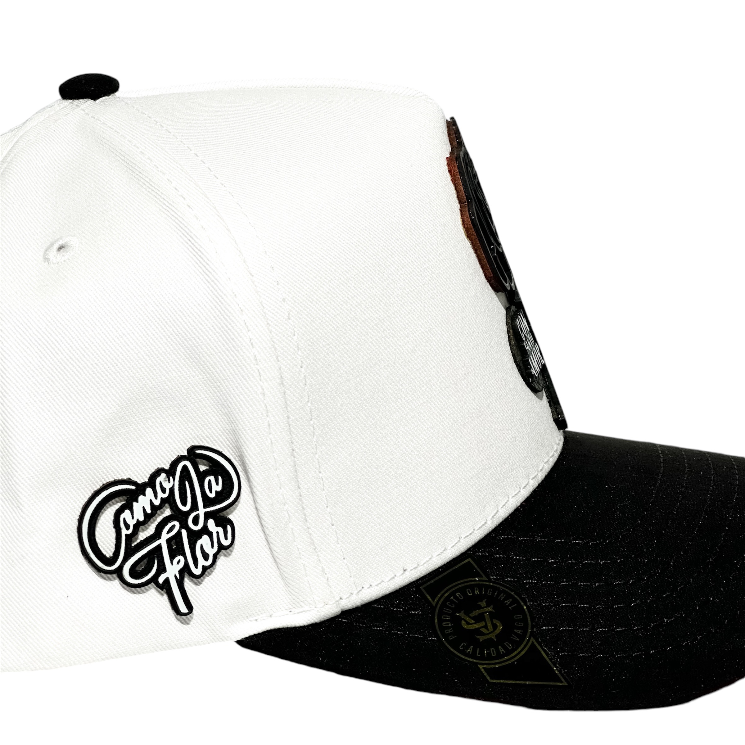 Foto 6 pulgar | Vago Style Como La Flor Gorra Unica Artesanal Blanca Ajustable Con Visera Curva Negra