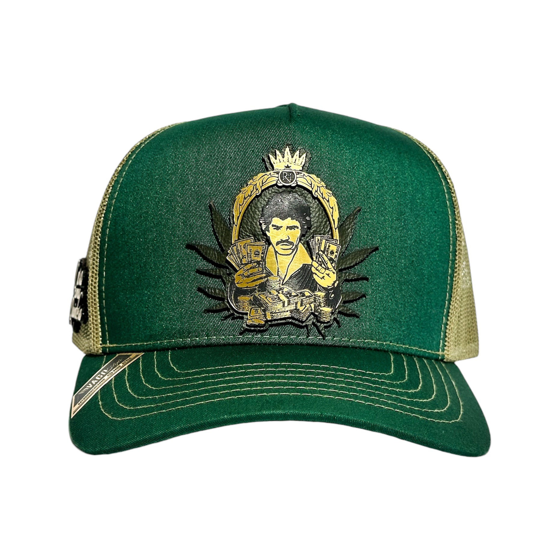 Foto 3 pulgar | Vago Style Caro Como Quintero Gorra Unica Artesanal Verde Obscuro Y Malla Dorada Ajustable Con Visera Curva